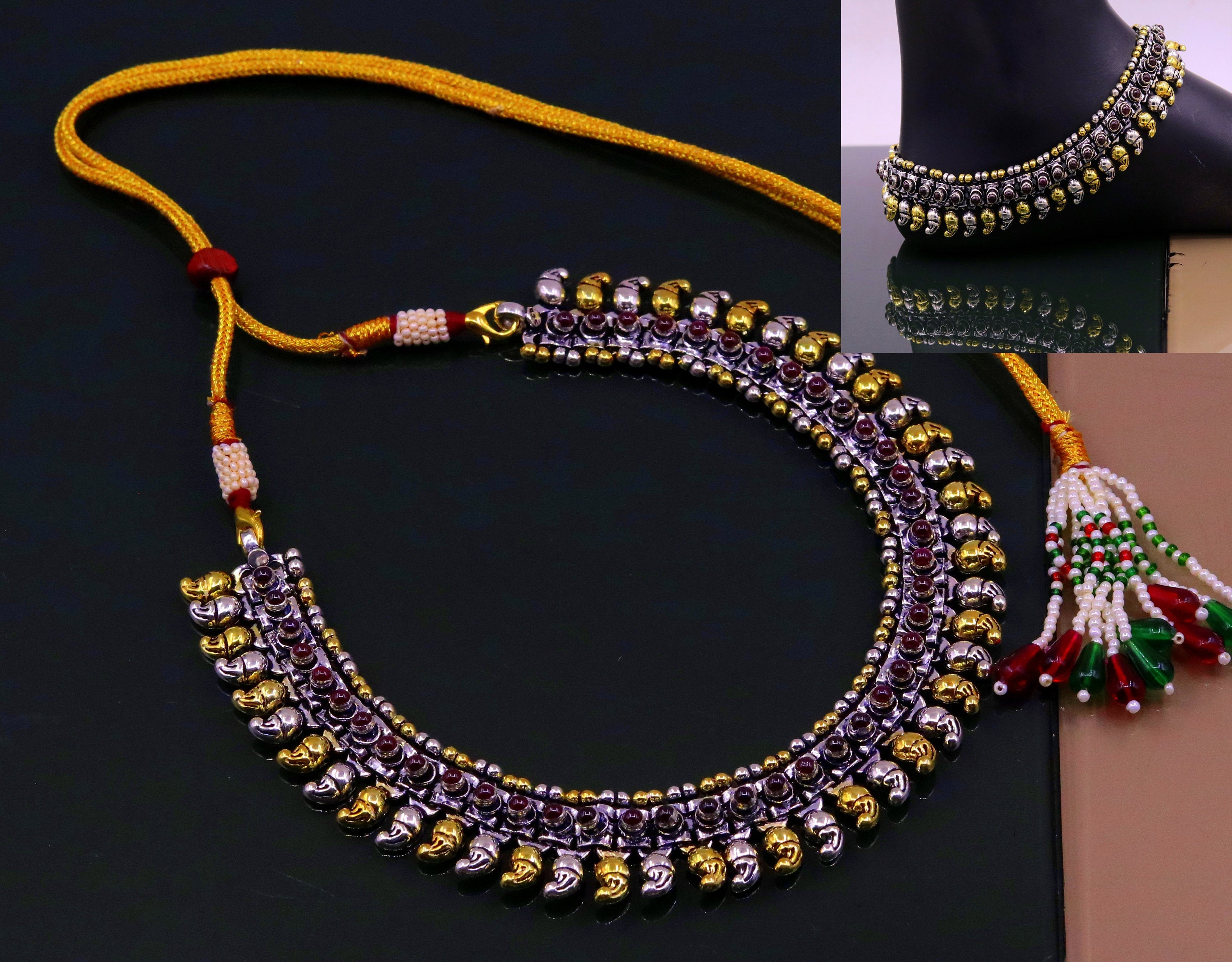 Tribal silver toned high quality necklace with semi precious stones