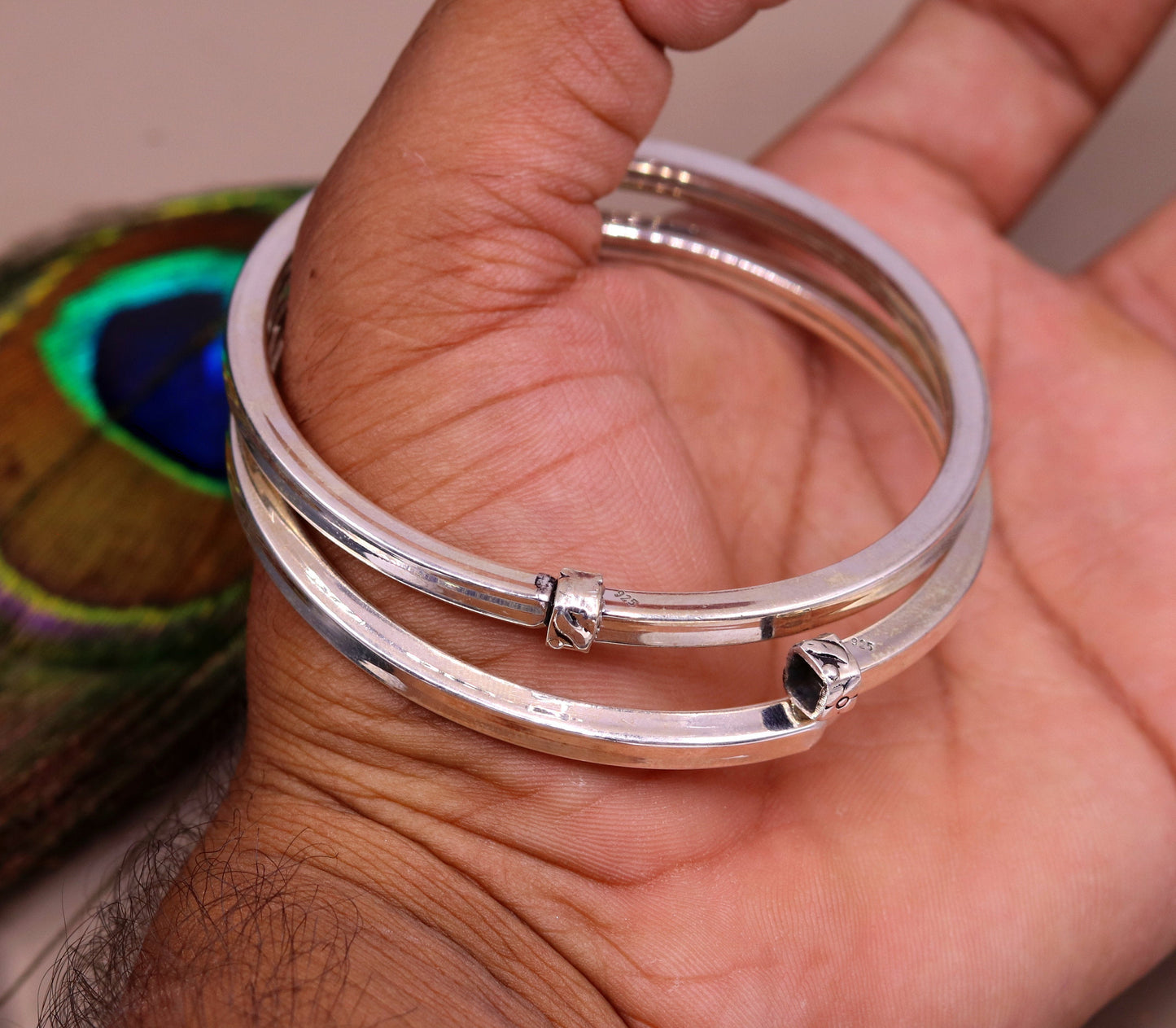 925 sterling silver handmade plain design excellent bangle bracelet kada, excellent gifting unisex jewelry from india, gifting to her ba50 - TRIBAL ORNAMENTS
