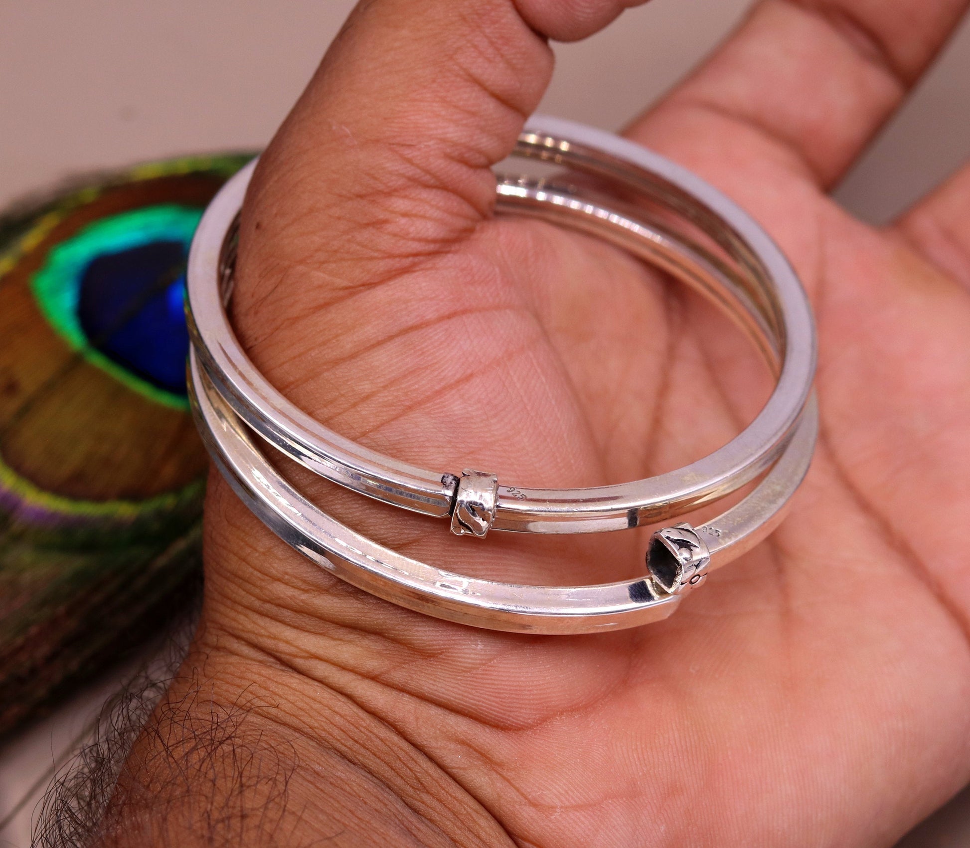 925 sterling silver handmade plain design excellent bangle bracelet kada, excellent gifting unisex jewelry from india, gifting to her ba50 - TRIBAL ORNAMENTS