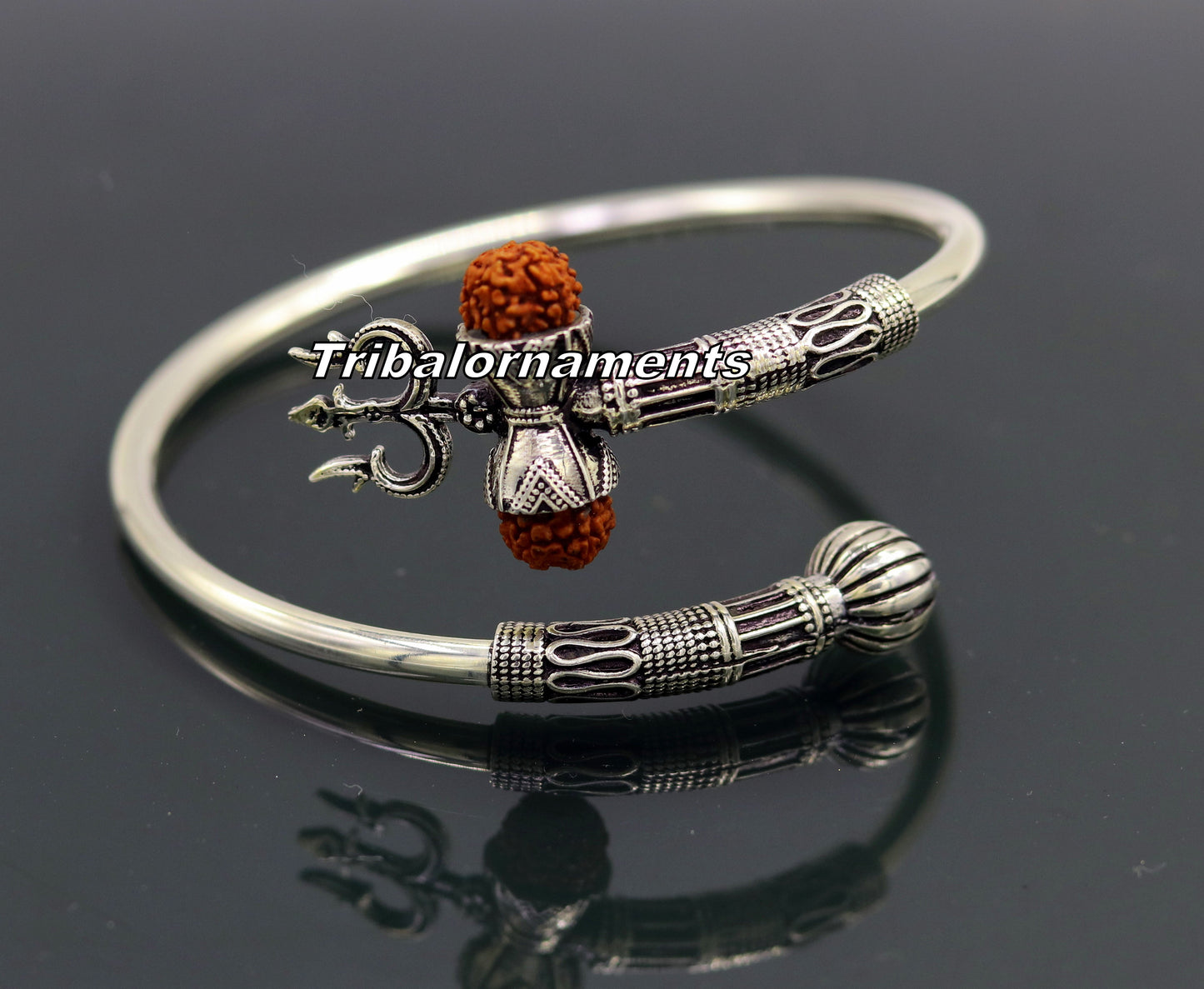 925 sterling silver handmade fabulous Rudraksha  beads shiva kada bangle bracelet excellent customized unisex wrist temple jewelry nsk235 - TRIBAL ORNAMENTS