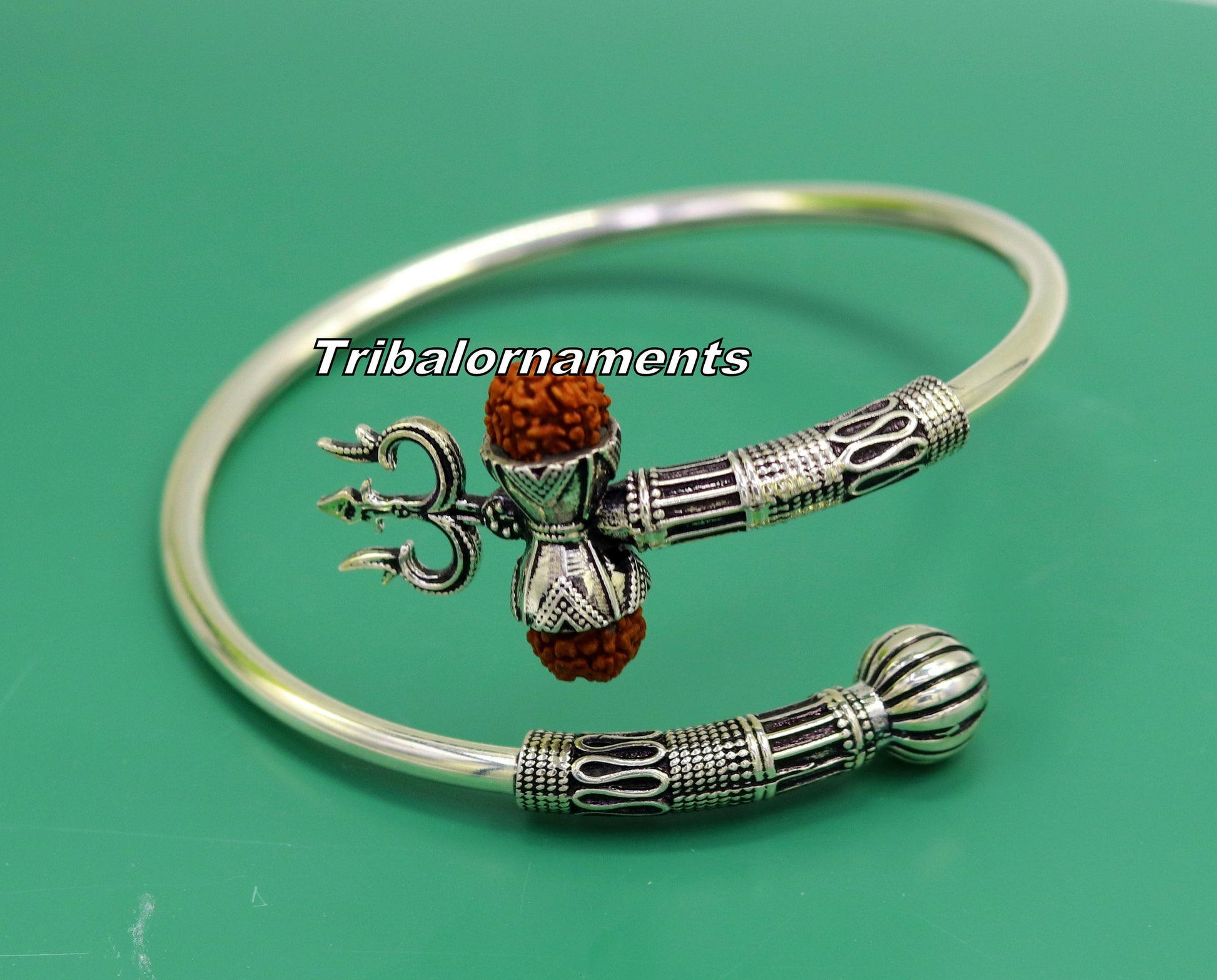 925 sterling silver handmade fabulous Rudraksha  beads shiva kada bangle bracelet excellent customized unisex wrist temple jewelry nsk235 - TRIBAL ORNAMENTS