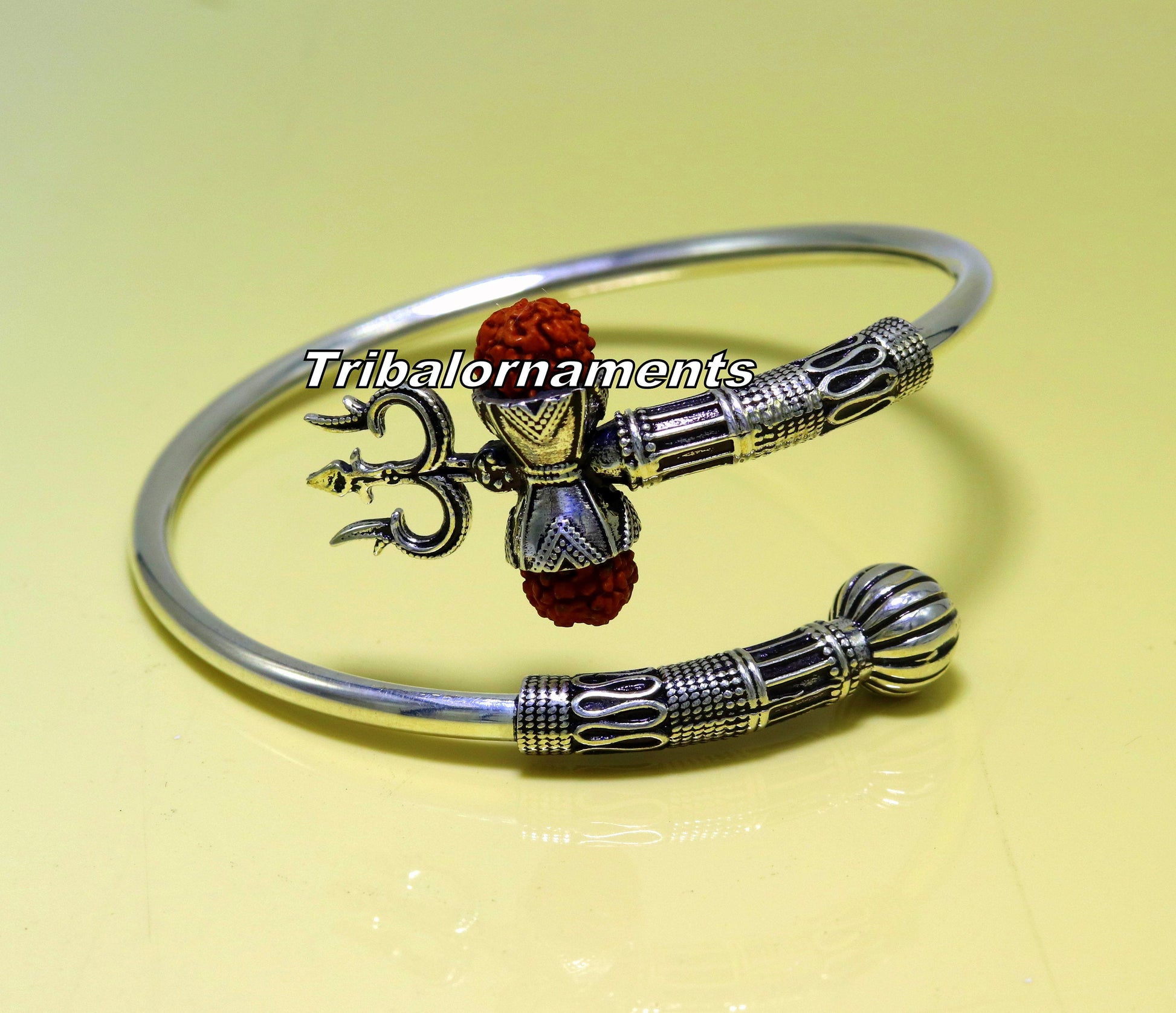 925 sterling silver handmade fabulous Rudraksha  beads shiva kada bangle bracelet excellent customized unisex wrist temple jewelry nsk235 - TRIBAL ORNAMENTS