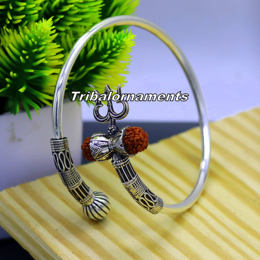 925 sterling silver handmade fabulous Rudraksha  beads shiva kada bangle bracelet excellent customized unisex wrist temple jewelry nsk235 - TRIBAL ORNAMENTS