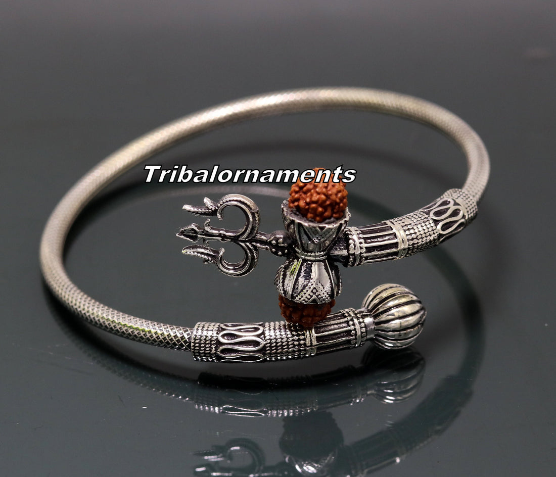 Stylish Handcrafted 925 sterling silver bangle bracelet kada excellent god shiva trident customized jewelry, excellent gifting ideas nsk239 - TRIBAL ORNAMENTS