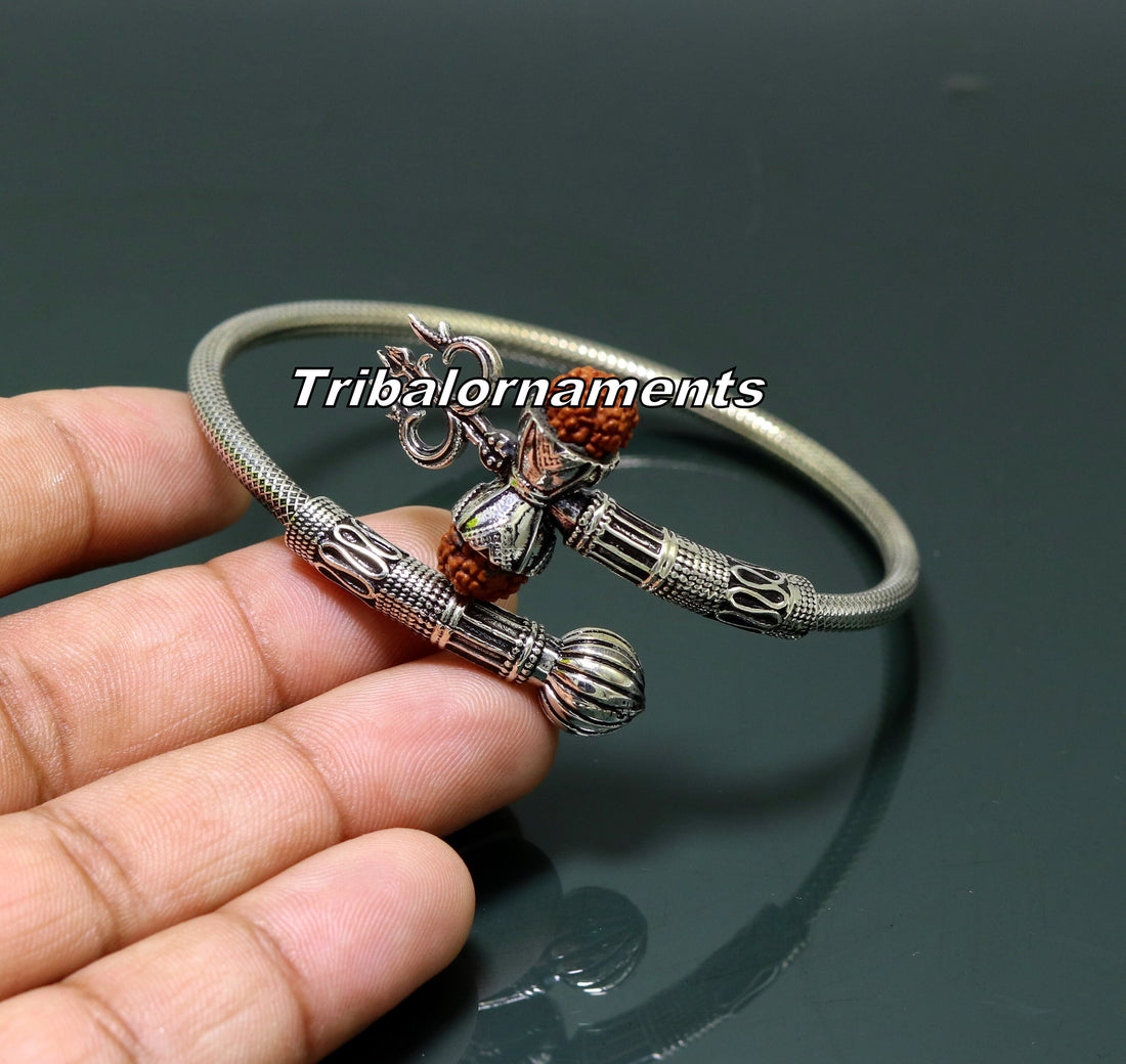 Stylish Handcrafted 925 sterling silver bangle bracelet kada excellent god shiva trident customized jewelry, excellent gifting ideas nsk239 - TRIBAL ORNAMENTS