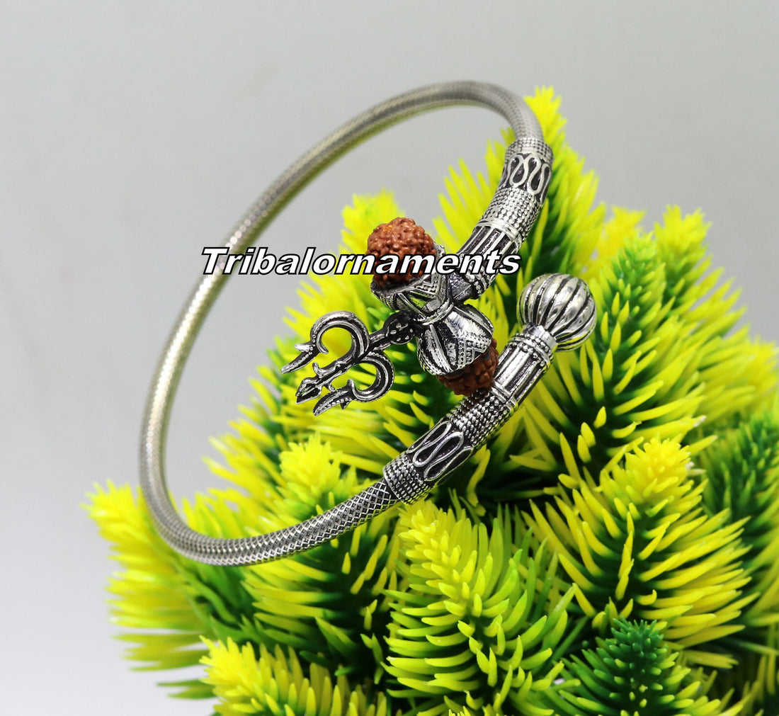 Stylish Handcrafted 925 sterling silver bangle bracelet kada excellent god shiva trident customized jewelry, excellent gifting ideas nsk239 - TRIBAL ORNAMENTS