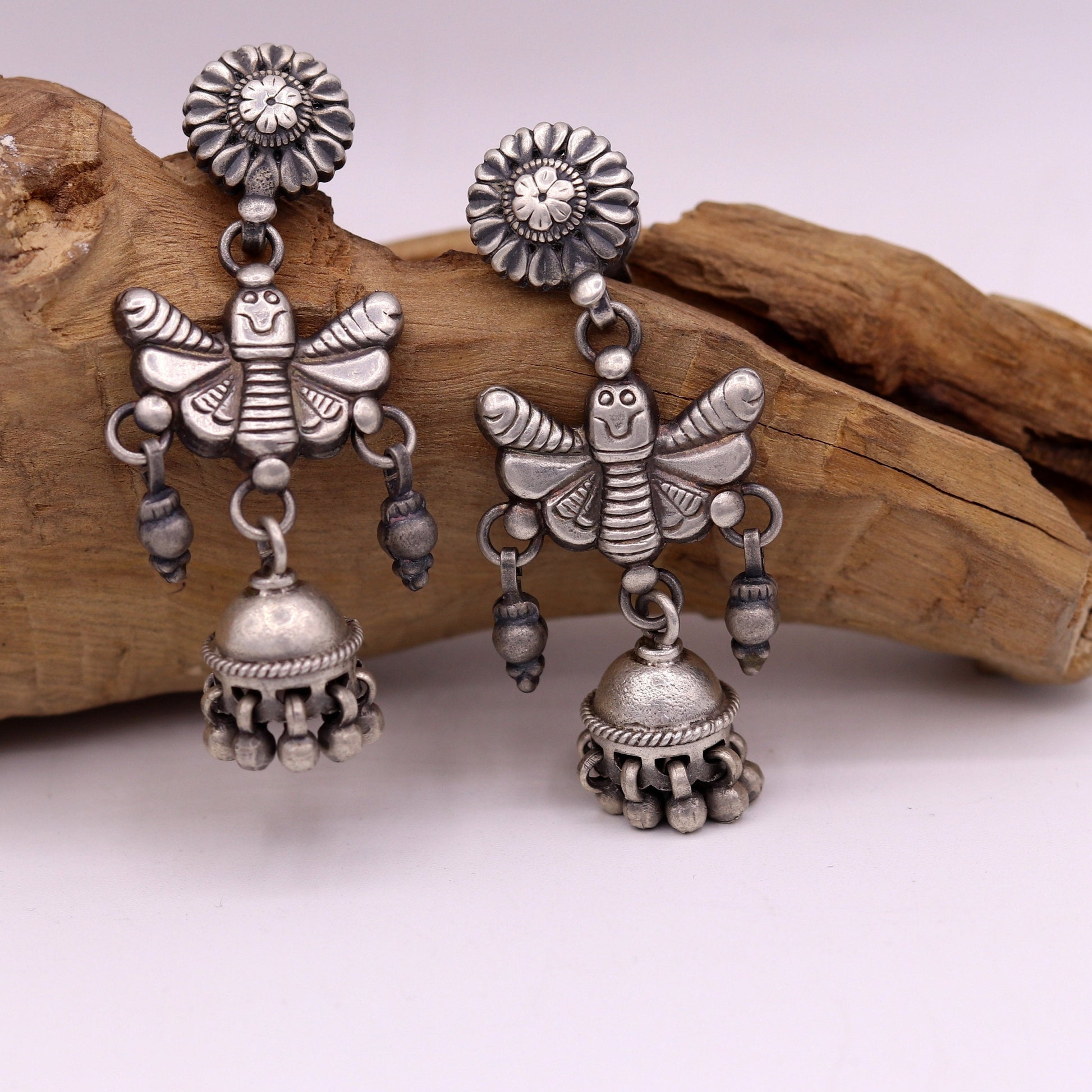 925 sterling silver fabulous butterfly design handmade stud earrings awesome wedding party girl's earrings tribal jewelry India s456 - TRIBAL ORNAMENTS