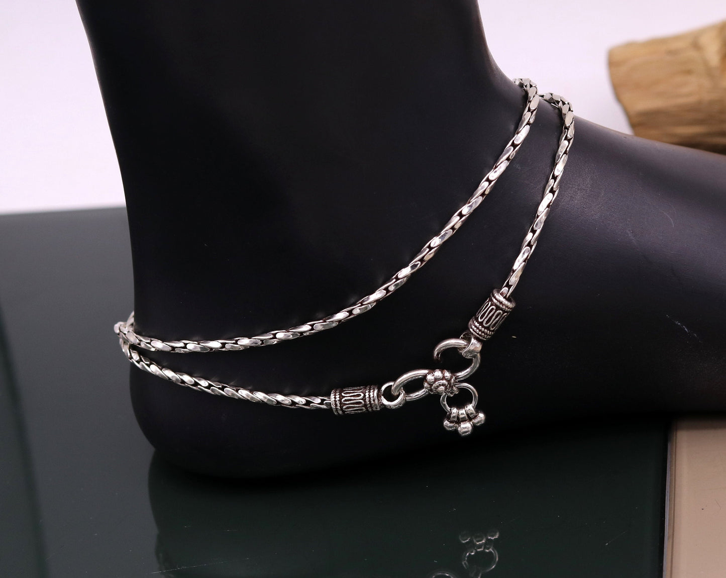 925 sterling silver solid handmade chain anklets, customized feet bracelet light weight belly dance tribal jewelry gifting to her ank141 - TRIBAL ORNAMENTS