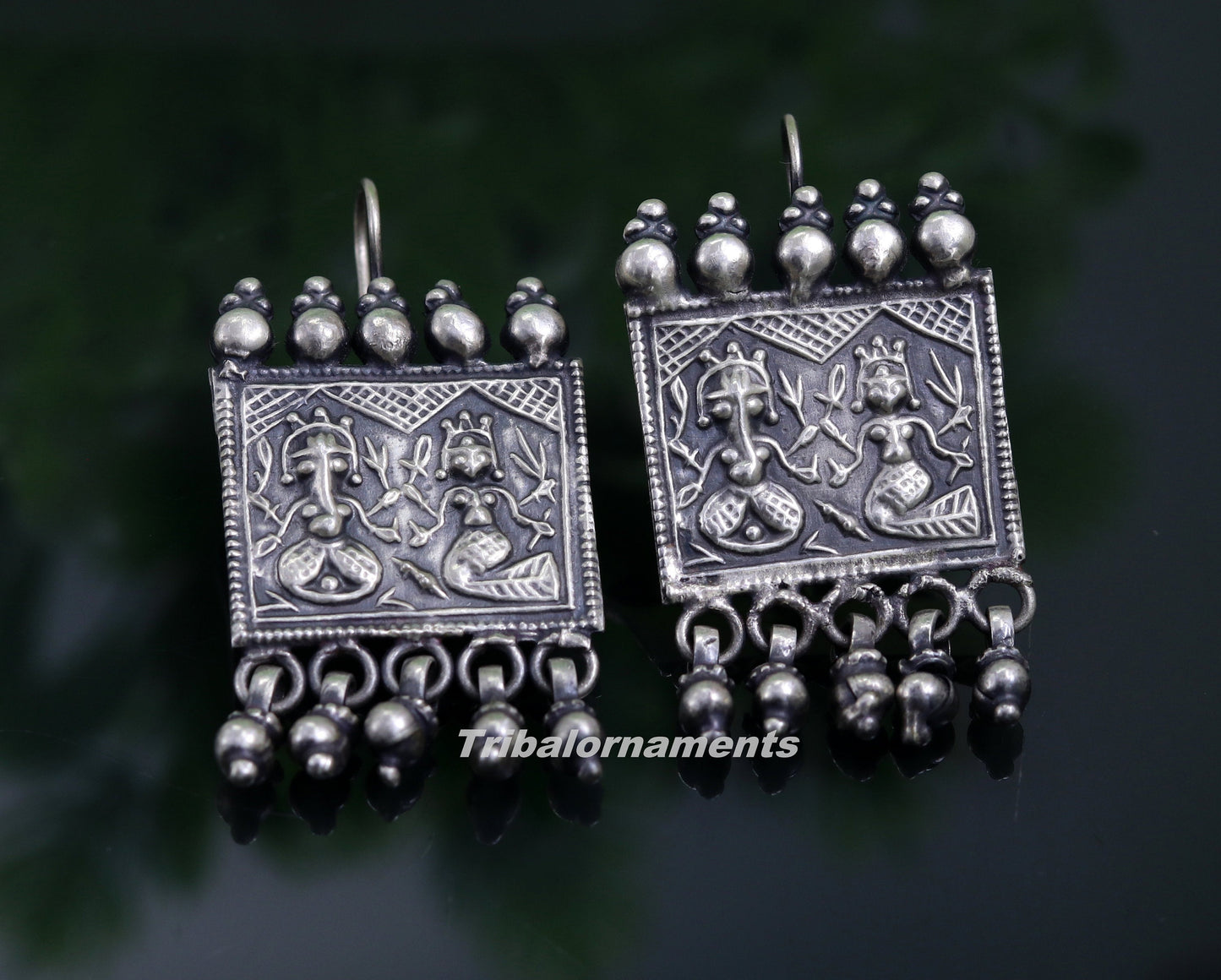 925 sterling silver handmade vintage tribal deity design excellent customized hoops earring with gorgeous hanging drops tribal earrings s829 - TRIBAL ORNAMENTS