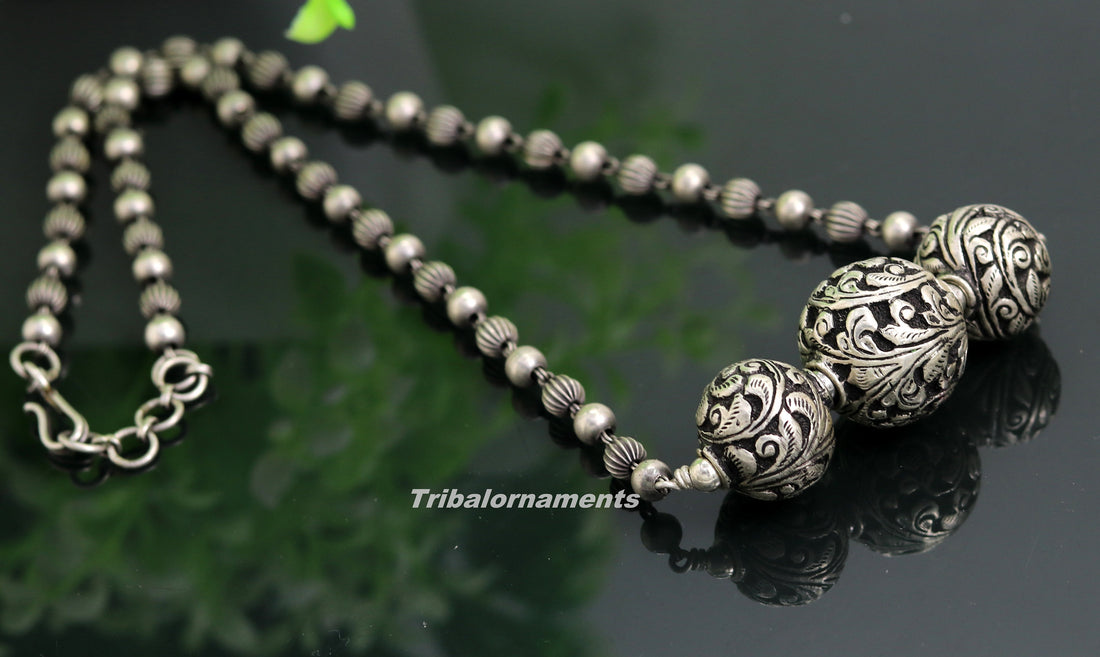 925 sterling silver handmade excellent chitai work  22" long vintage customized beaded necklace  tribal belly dance bridal jewelry  set119 - TRIBAL ORNAMENTS