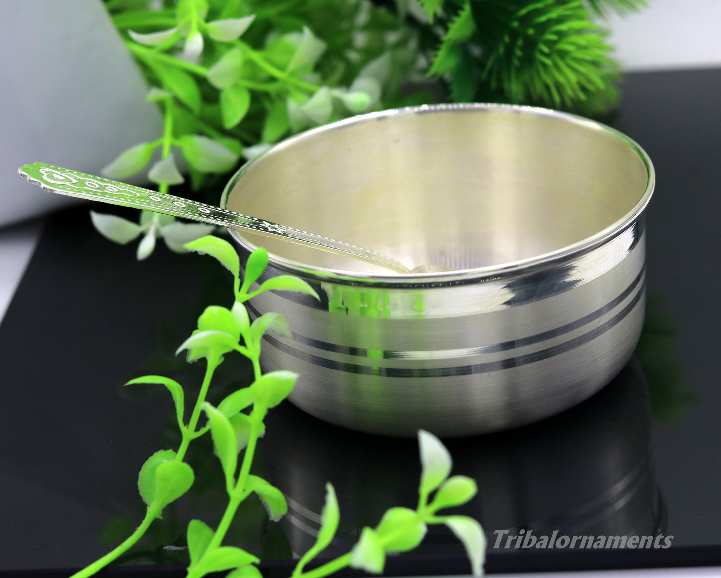 999 pure sterling silver handmade solid silver bowl and spoon, silver has antibacterial properties, keep stay healthy, silver vessels sv22 - TRIBAL ORNAMENTS