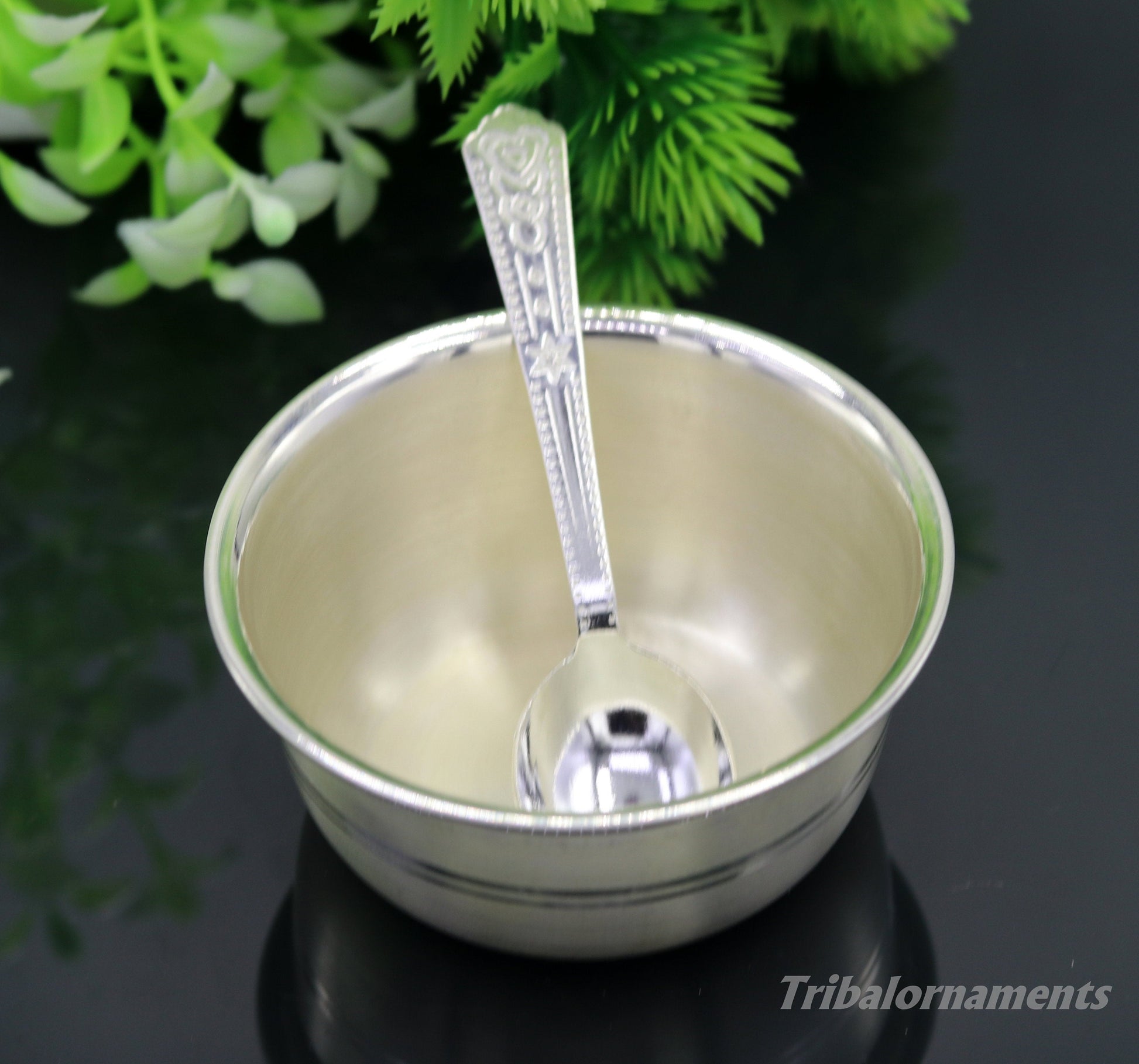 999 pure sterling silver handmade solid silver bowl and spoon, silver has antibacterial properties, keep stay healthy, silver vessels sv23 - TRIBAL ORNAMENTS