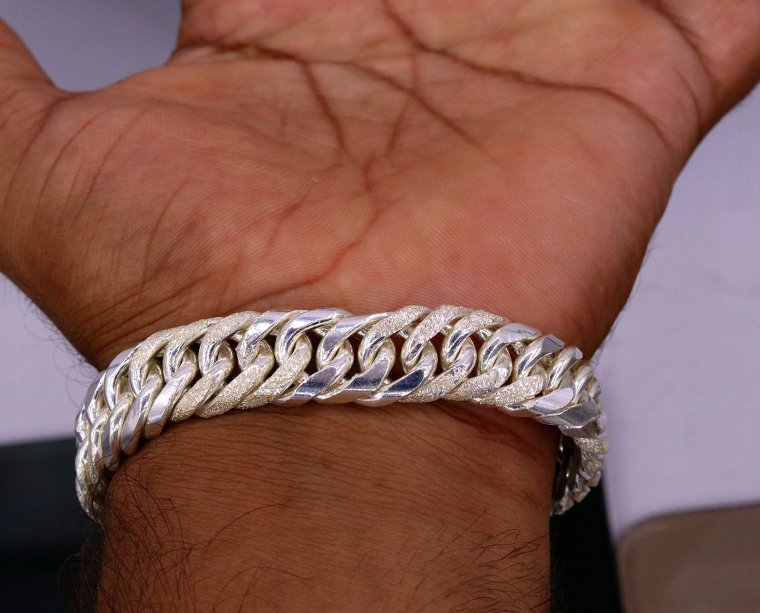 8" solid long Vintage antique cuban link chain 925 sterling silver bracelet, excellent unisex gifting custom made jewelry from india sbr151 - TRIBAL ORNAMENTS