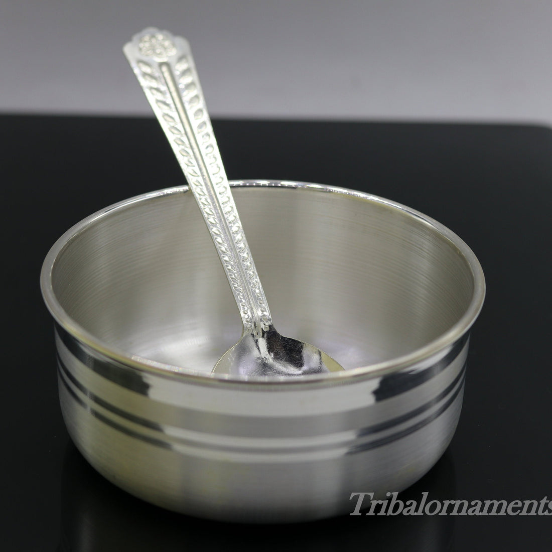 Plain 999 fine silver handmade solid bowl and spoon, silver baby utensils, stay healthy kids/baby for using silver vessels sv175 - TRIBAL ORNAMENTS