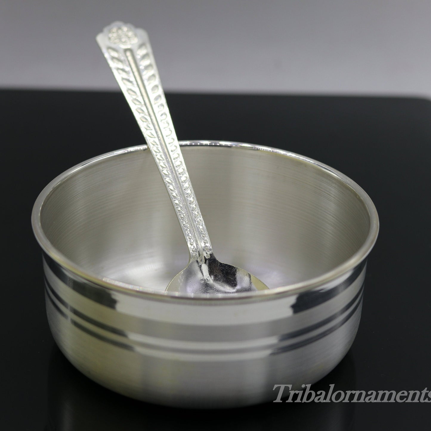 Plain 999 fine silver handmade solid bowl and spoon, silver baby utensils, stay healthy kids/baby for using silver vessels sv175 - TRIBAL ORNAMENTS