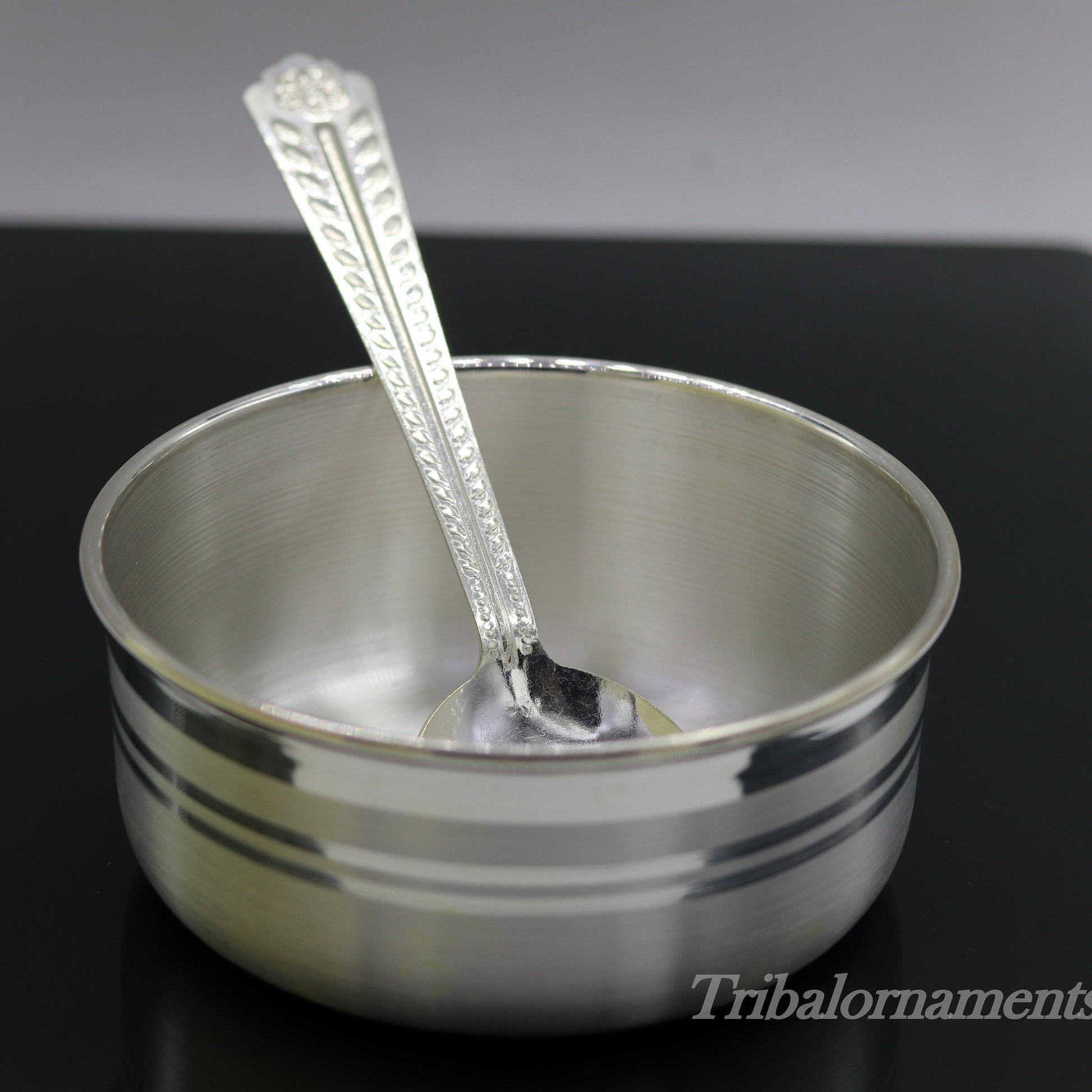Plain 999 fine silver handmade solid bowl and spoon, silver baby utensils, stay healthy kids/baby for using silver vessels sv175 - TRIBAL ORNAMENTS