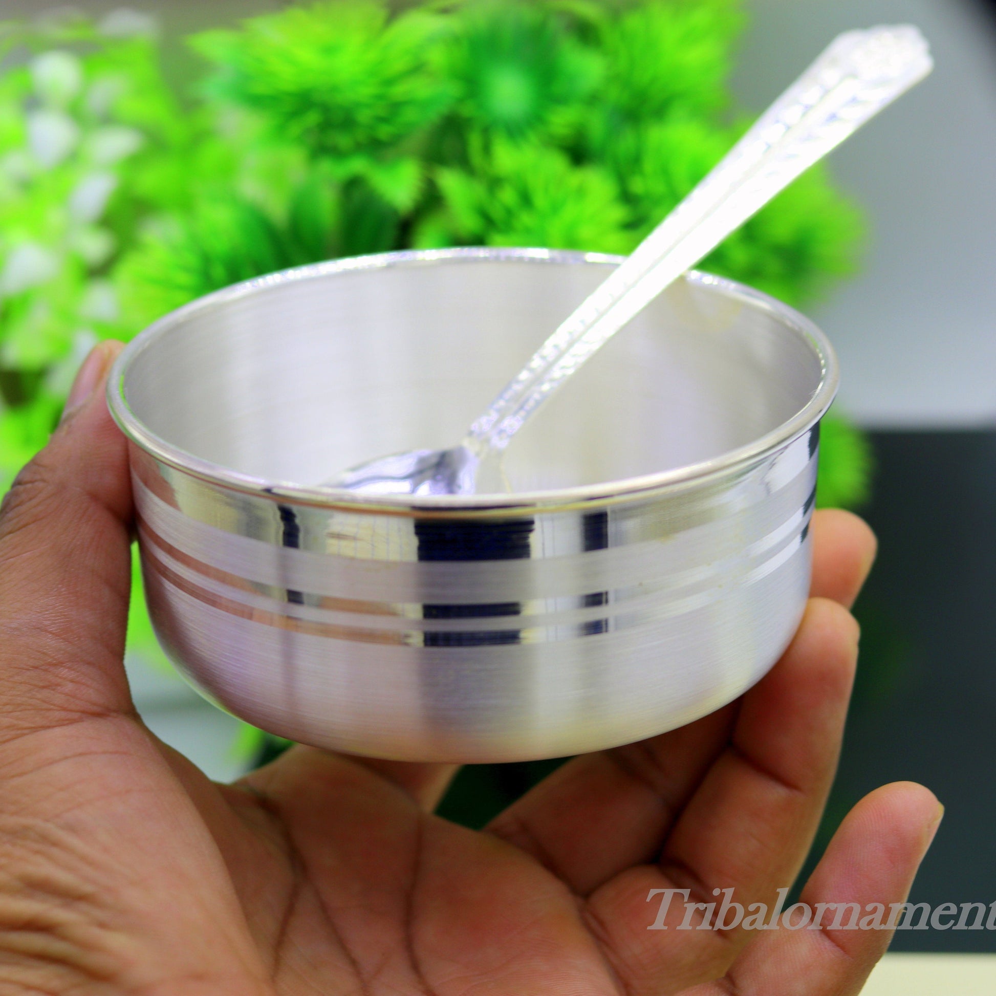 Plain 999 fine silver handmade solid bowl and spoon, silver baby utensils, stay healthy kids/baby for using silver vessels sv175 - TRIBAL ORNAMENTS