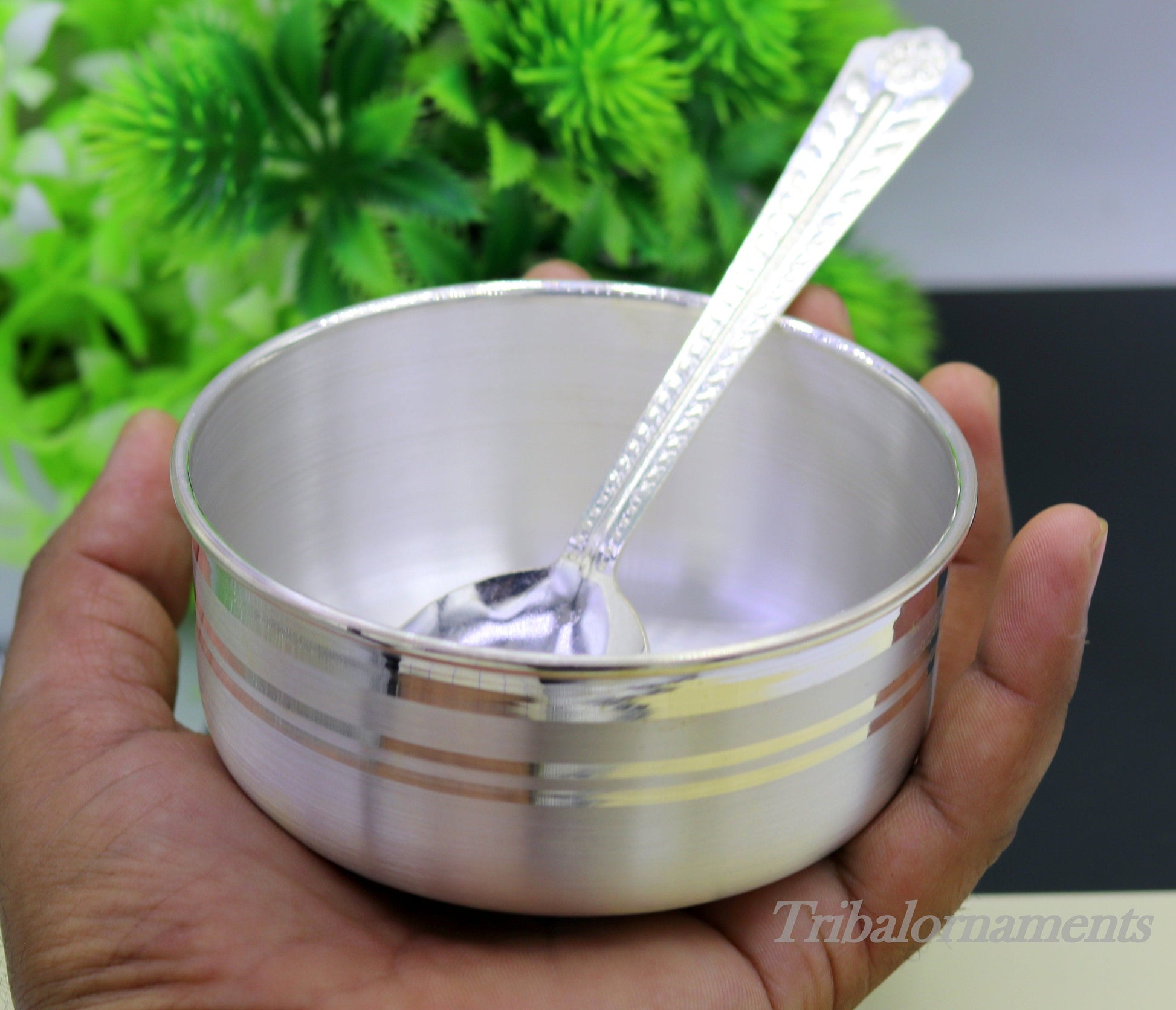 Plain 999 fine silver handmade solid bowl and spoon, silver baby utensils, stay healthy kids/baby for using silver vessels sv175 - TRIBAL ORNAMENTS