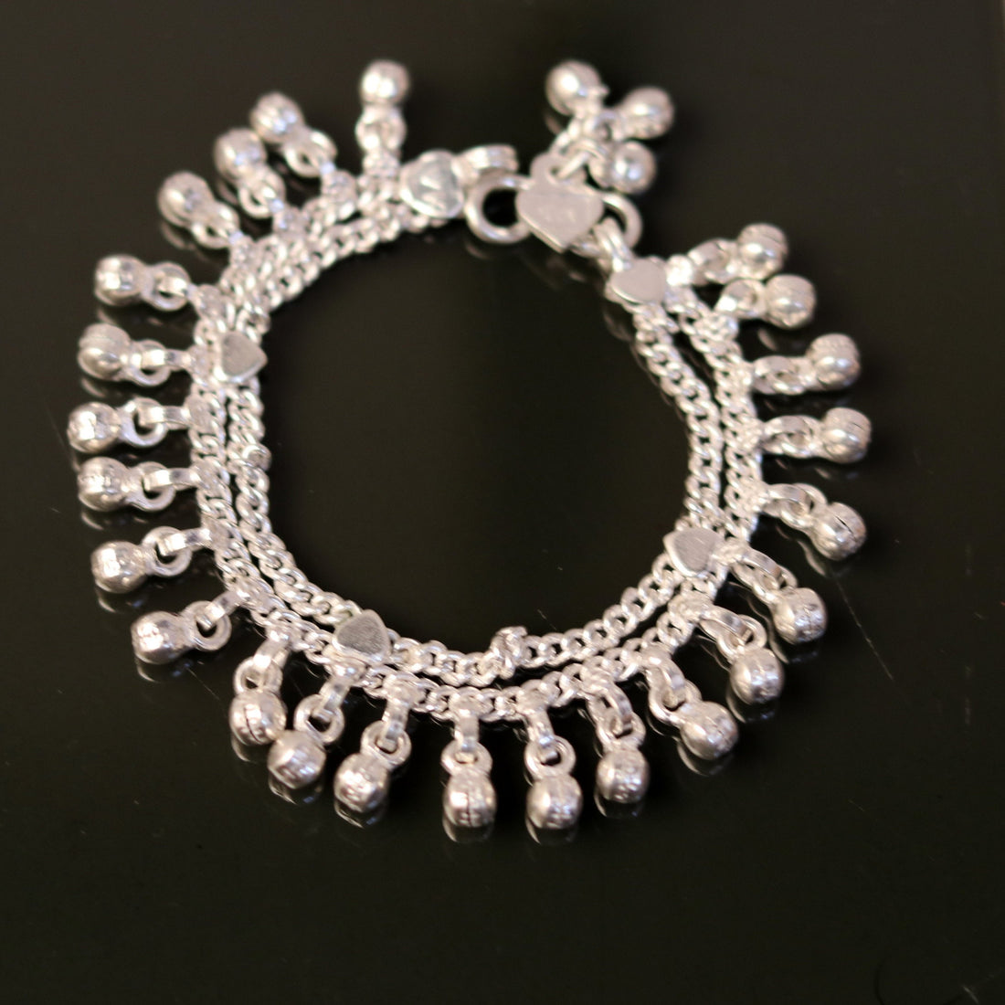 6.0" Sterling silver handmade baby ankle bracelet, amazing noisy jingle bells, charm anklets foot bracelet belly dance jewelry ank170. - TRIBAL ORNAMENTS