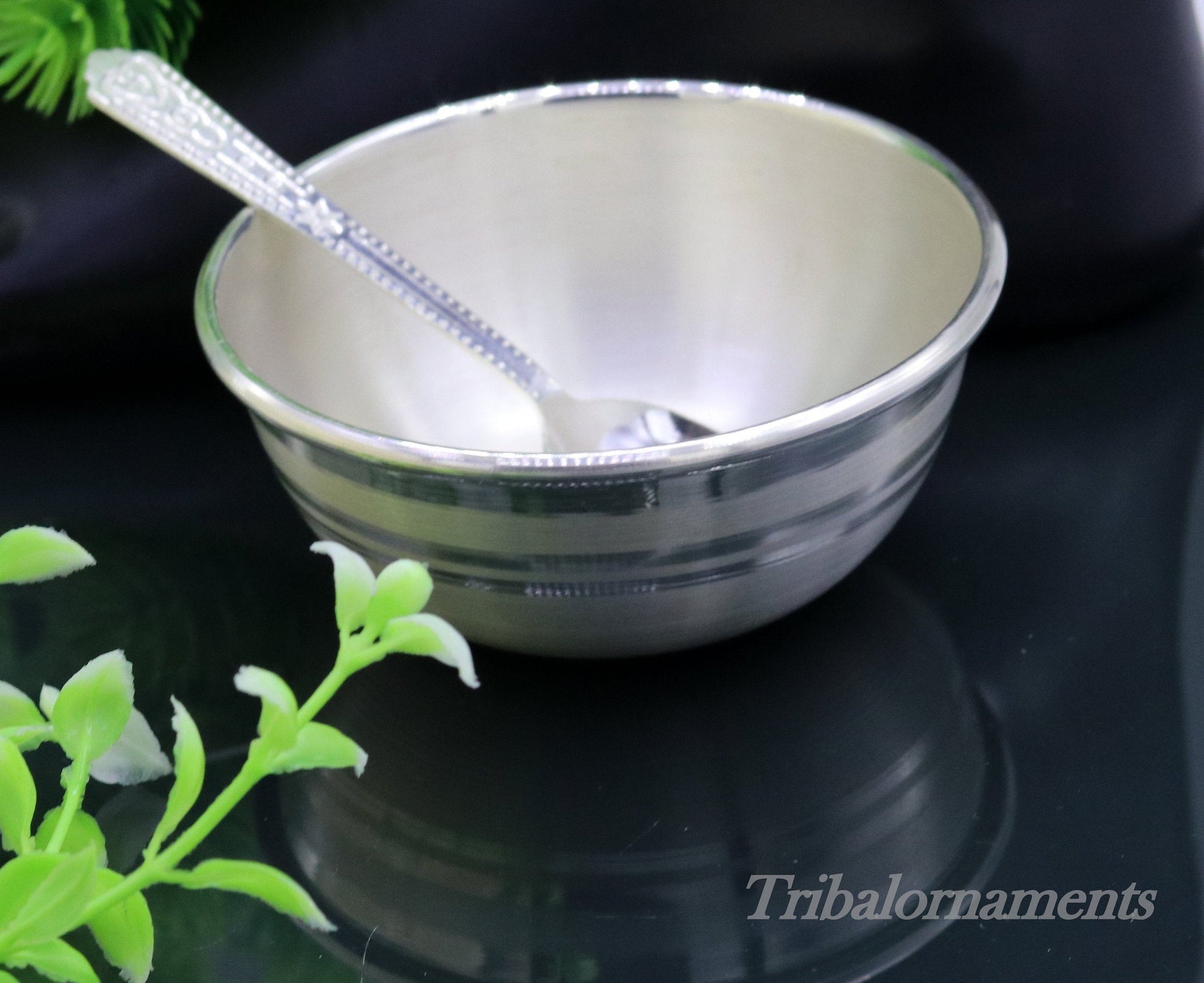 Handmade 999 fine solid silver bowl tray for baby food, pure silver vessels, silver utensils, home and kitchen accessories india sv27 - TRIBAL ORNAMENTS