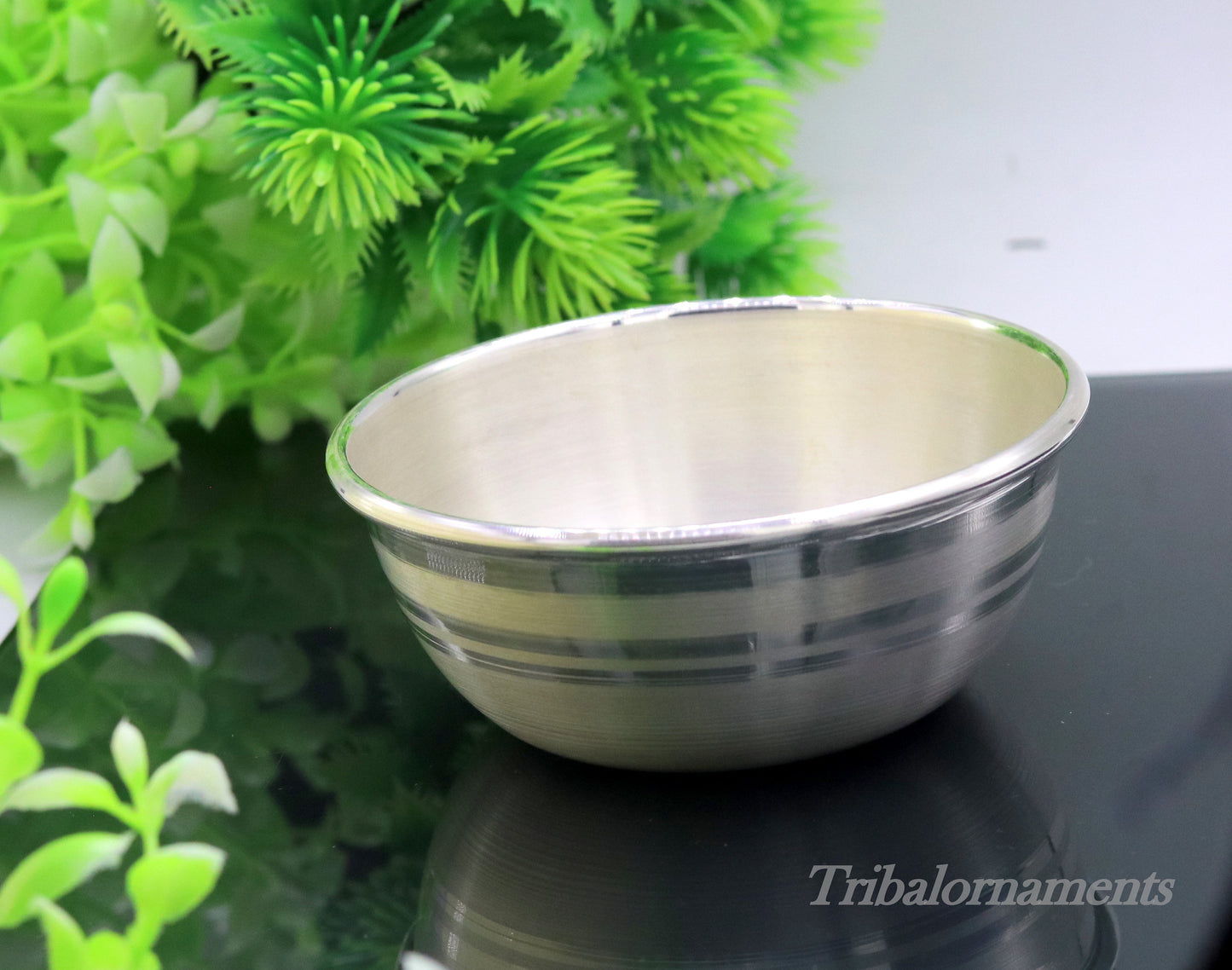 Handmade 999 fine solid silver bowl tray for baby food, pure silver vessels, silver utensils, home and kitchen accessories india sv27 - TRIBAL ORNAMENTS