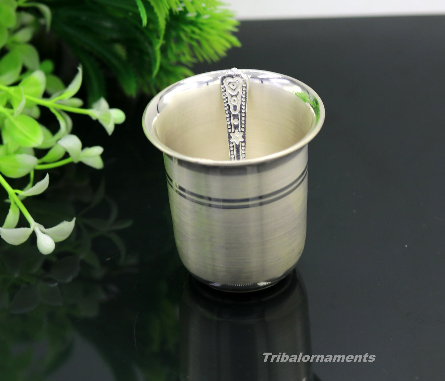 999 fine silver handmade water/milk Glass tumbler, silver flask, baby kids silver utensils set for stay healthy, best gifting article sv137 - TRIBAL ORNAMENTS