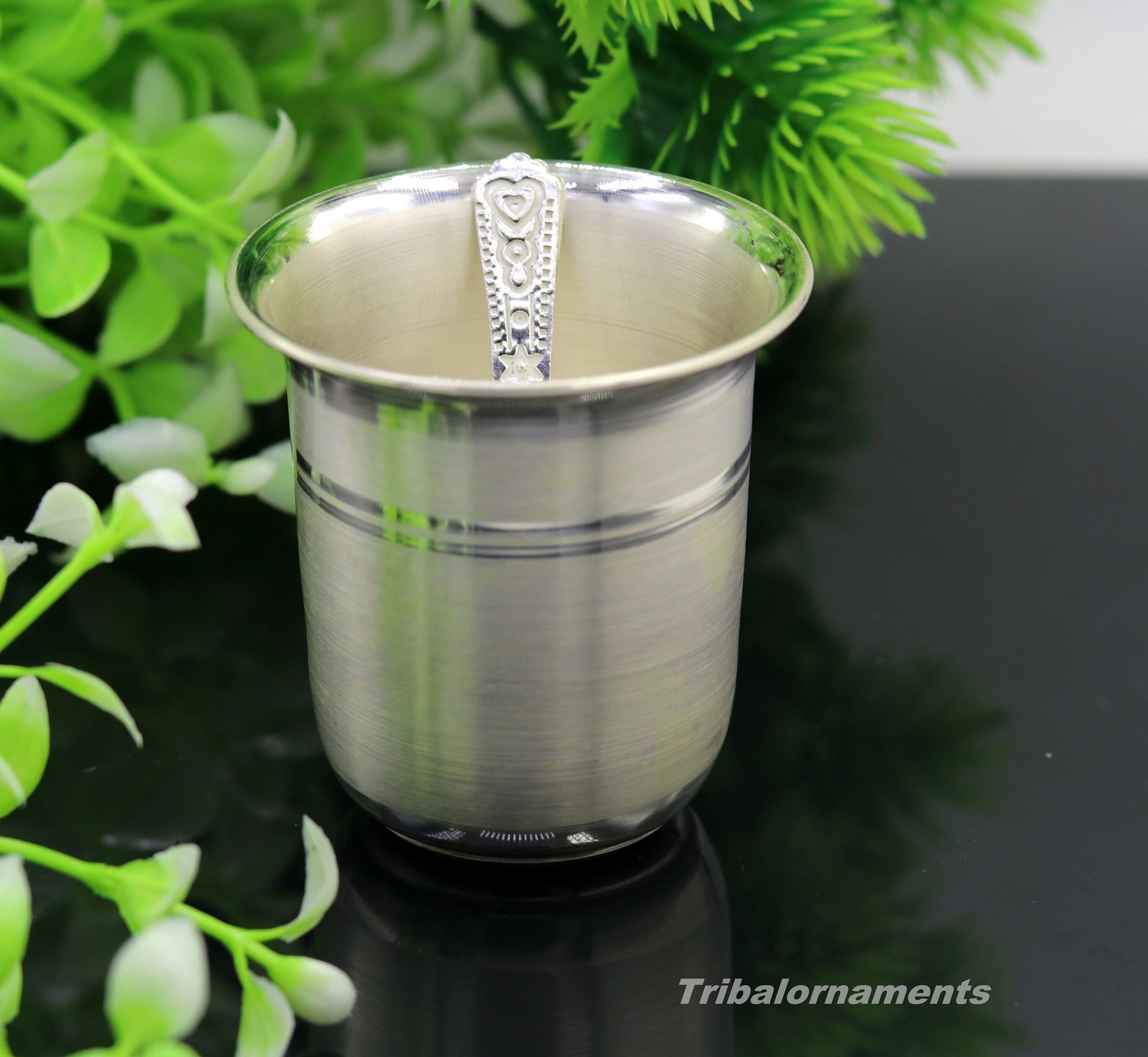 999 fine silver handmade water/milk Glass tumbler, silver flask, baby kids silver utensils set for stay healthy, best gifting article sv137 - TRIBAL ORNAMENTS