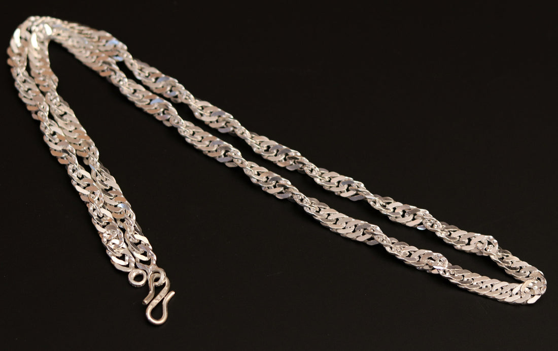 24 inches long handmade solid sterling silver gorgeous cuban link chain necklace, excellent gifting daily use jewelry from india ch74 - TRIBAL ORNAMENTS