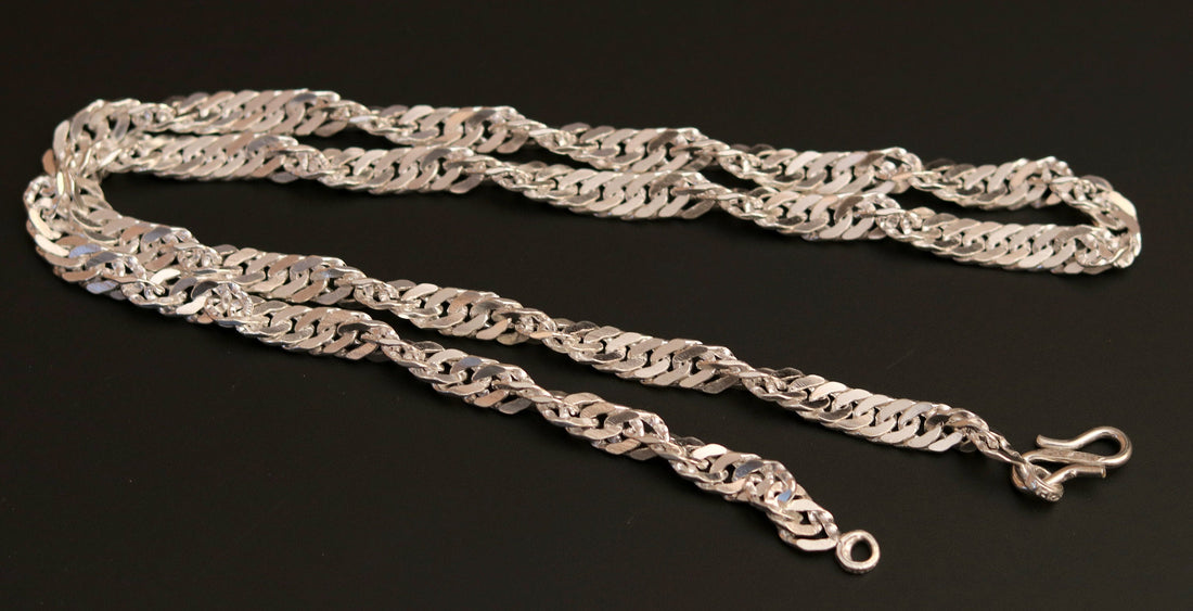 Handmade sterling silver twisted design solid 24 inches long chain necklace for unisex, amazing stylish gorgeous gifting necklace ch73 - TRIBAL ORNAMENTS