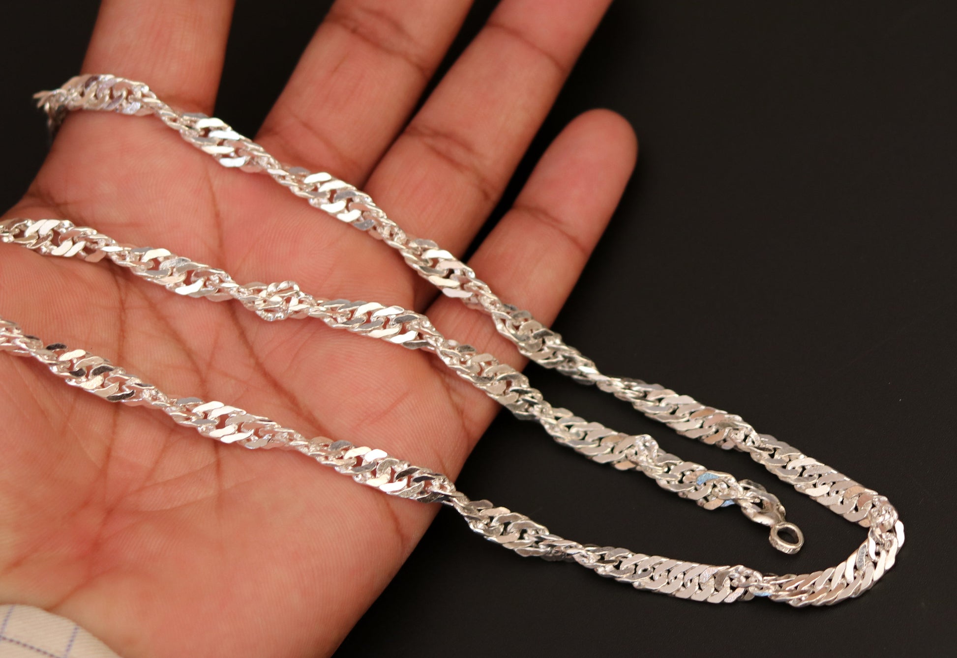 24 inches long handmade solid sterling silver gorgeous cuban link chain necklace, excellent gifting daily use jewelry from india ch74 - TRIBAL ORNAMENTS