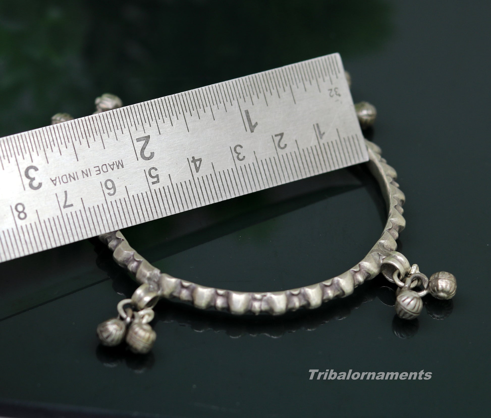 Vintage antique handmade solid silver old used charm bangle bracelet with gorgeous jingle bells tribal customized belly dance jewelry sba18 - TRIBAL ORNAMENTS