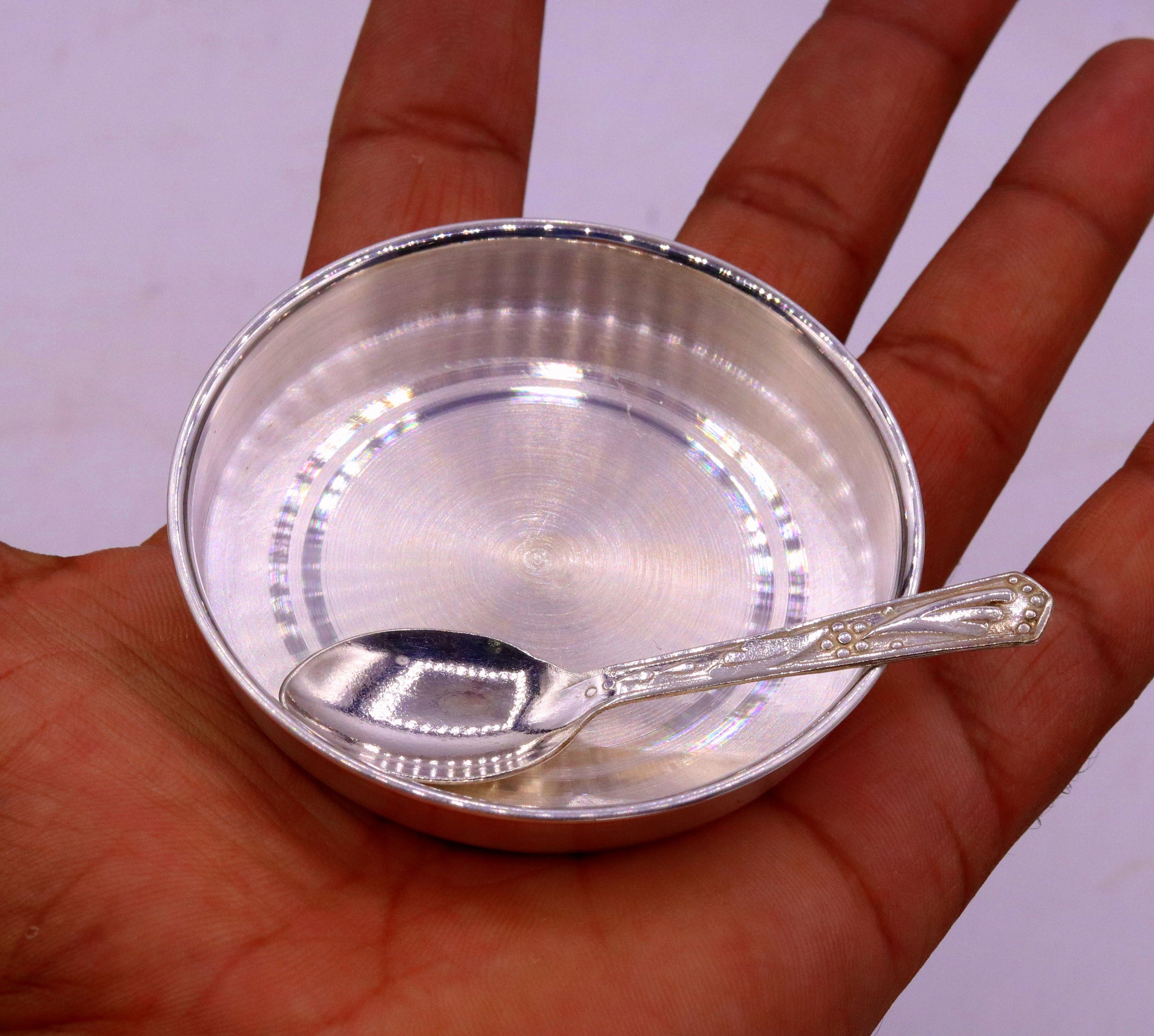 999 pure silver handmade silver baby plate and spoon set, silver has antibacterial properties, keep stay healthy, silver vessels sv08 - TRIBAL ORNAMENTS