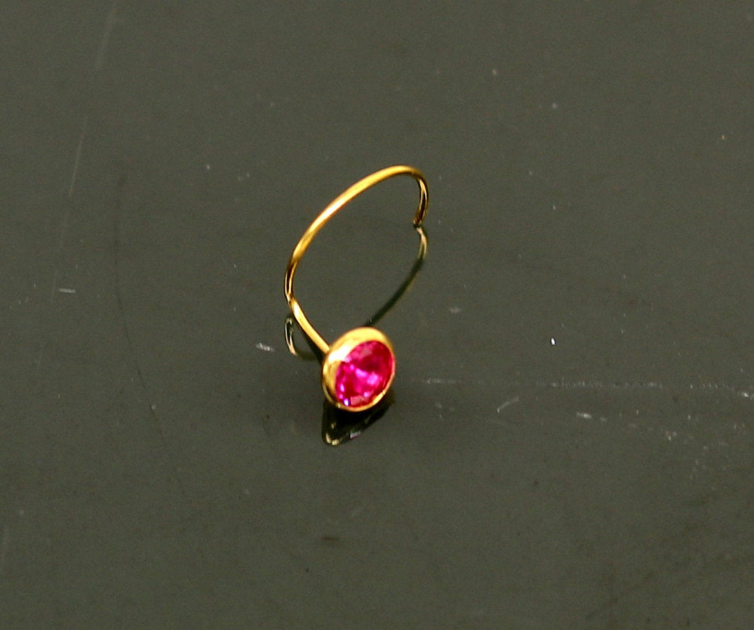 3.5mm tiny 18kt yellow gold handmade single stone nose pin U band nose stud cartilage customized pretty red stone jewelry gnp31 - TRIBAL ORNAMENTS