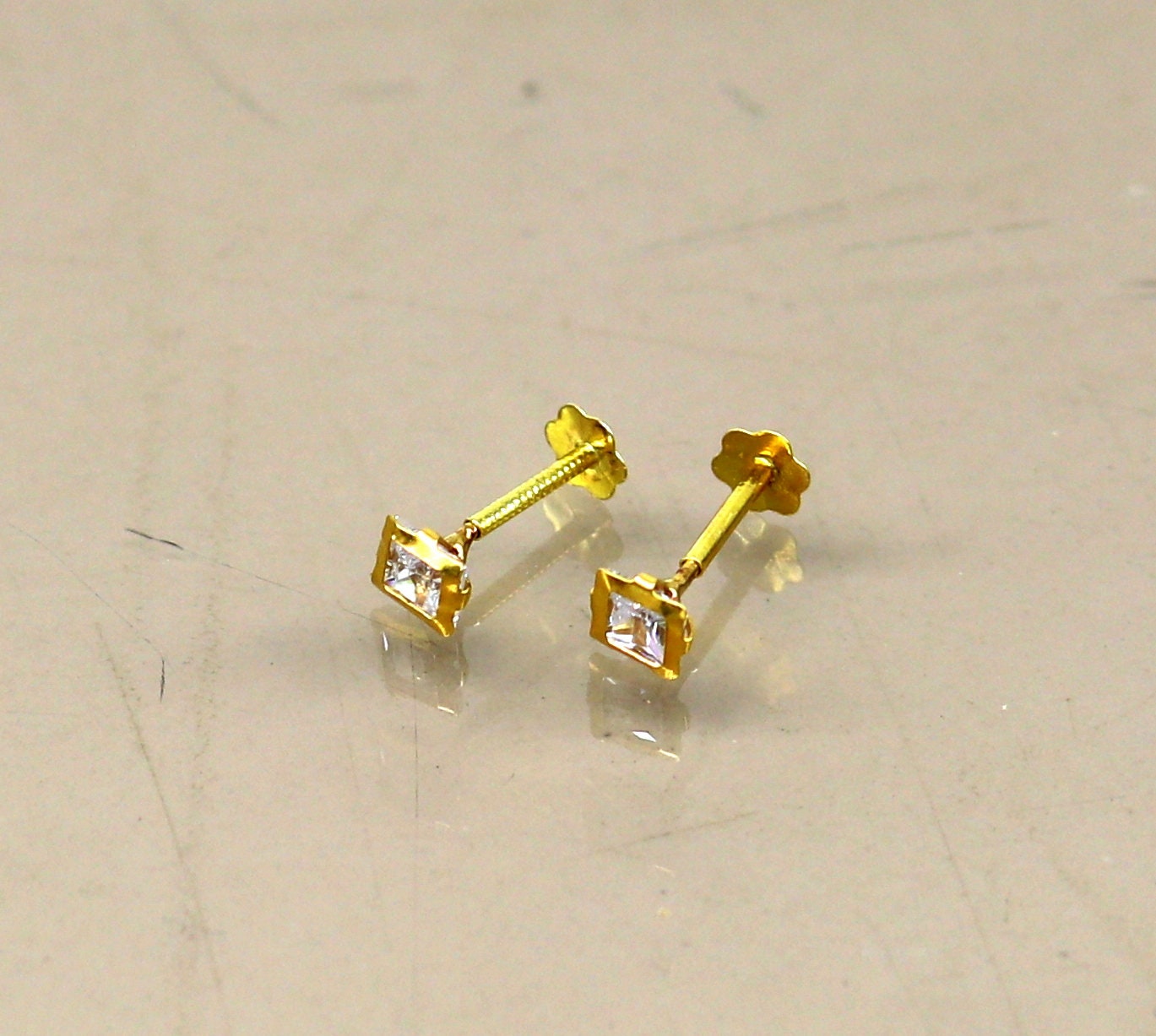 3.5mm or 4mm tiny single stone handmade 18kt yellow gold combo jewelry ear stud or nose stud , baby stud cartilage jewelry er112 - TRIBAL ORNAMENTS