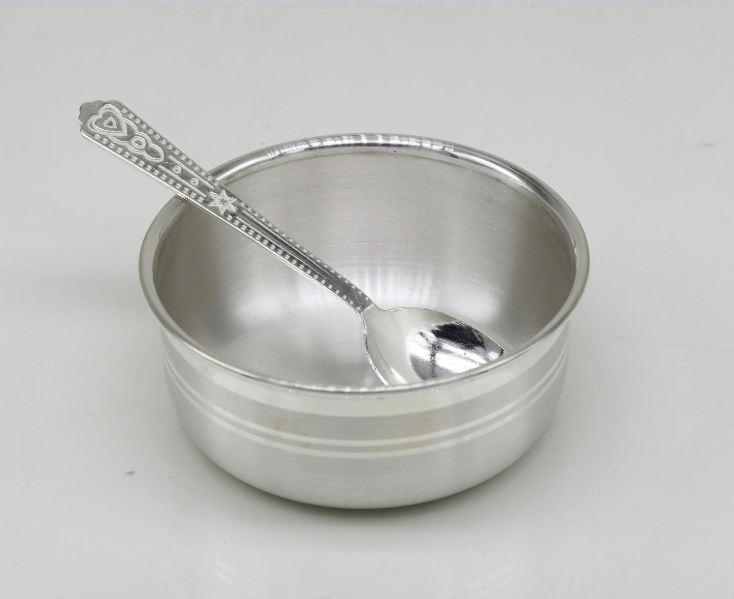 999 pure fine silver handmade silver bowl and spoon set, kitchen and dining utensils stay baby/kids healthy, silver puja utensils sv177 - TRIBAL ORNAMENTS