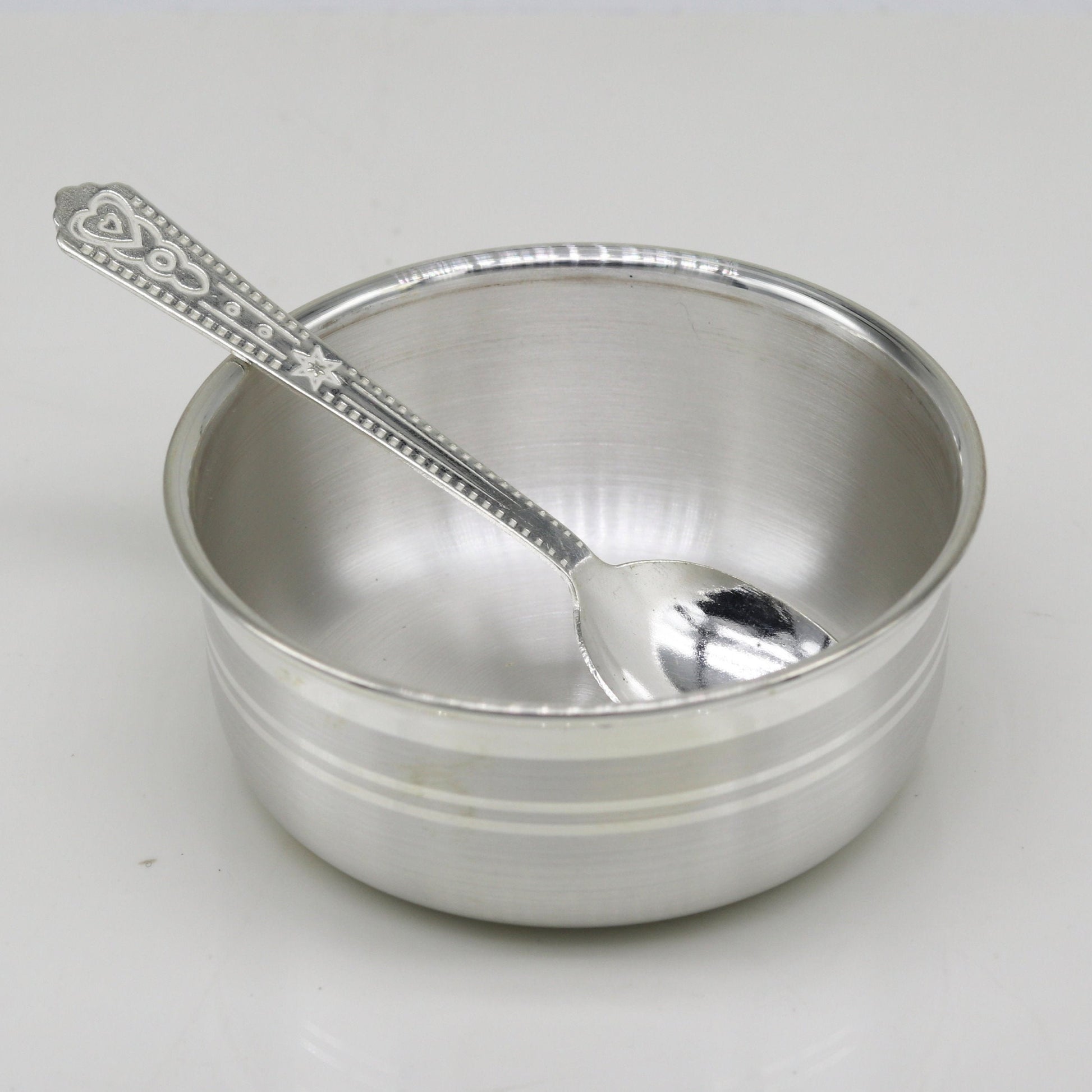 999 pure fine silver handmade silver bowl and spoon set, kitchen and dining utensils stay baby/kids healthy, silver puja utensils sv177 - TRIBAL ORNAMENTS