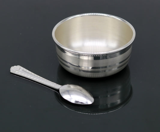 999 fine silver handmade small baby bowl and spoon set, silver tumbler, flask, stay baby/kids healthy, silver vessels utensils sv47 - TRIBAL ORNAMENTS