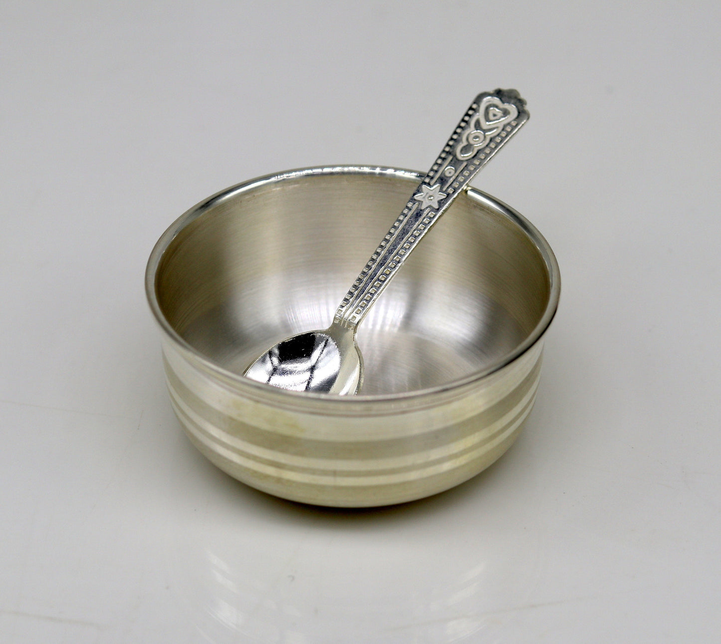 999 fine silver handmade bowl and spoon set, silver has antibacterial properties,stay baby/kids healthy, silver vessels utensils sv48 - TRIBAL ORNAMENTS