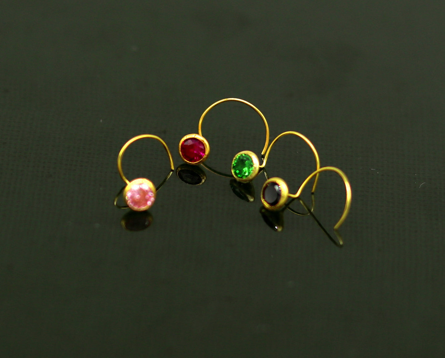 18kt yellow gold handmade CZ stone color nose pin with U band, gorgeous color stone 4 mm tiny nose pin, nose plug, best gift for girls gnp35 - TRIBAL ORNAMENTS