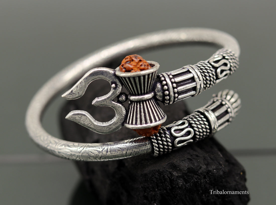 Lord Shiva trident design 925 sterling silver handmade bangle bracelet ,fabulous custom made oxidized unisex vintage design jewelry nsk248 - TRIBAL ORNAMENTS