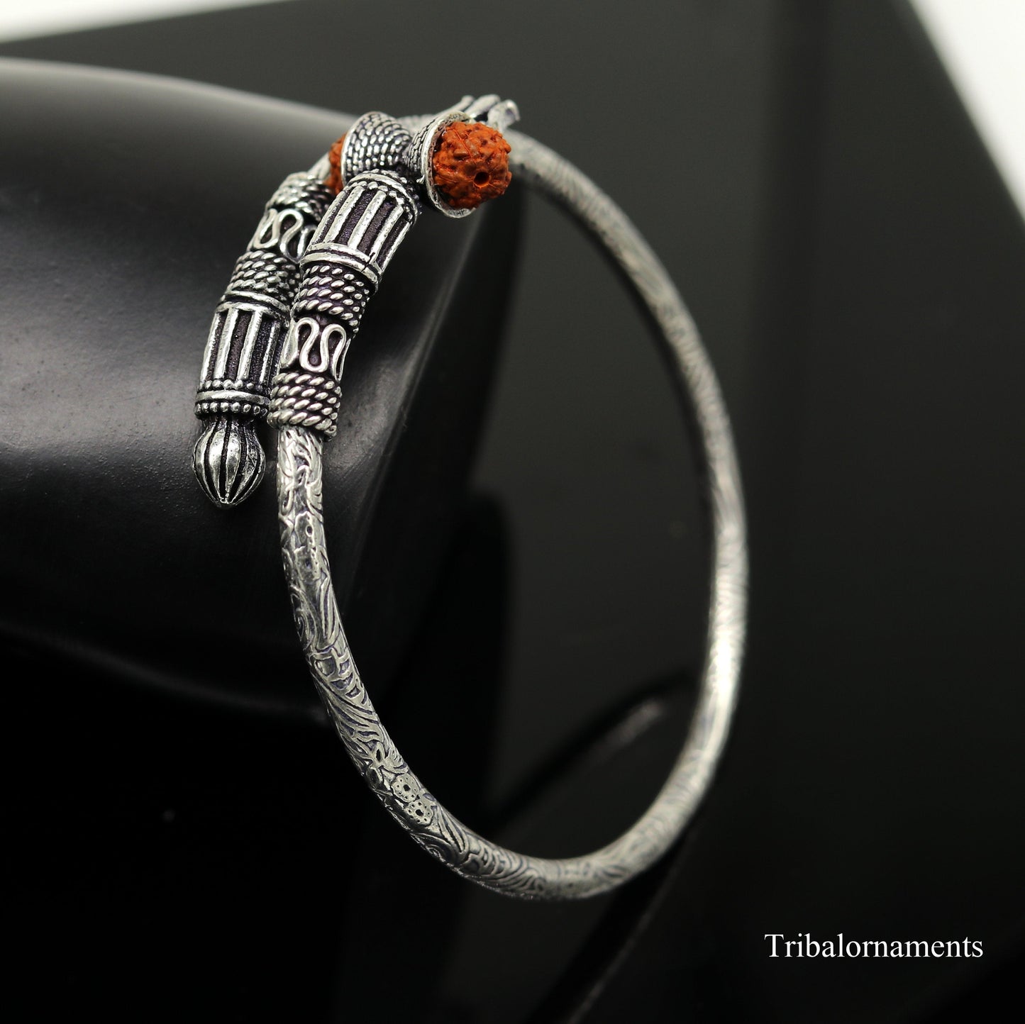 925 sterling silver handmade Lord shiva trident rudraksh bangle bracelet ,fabulous custom made oxidized unisex vintage design jewelry nsk250 - TRIBAL ORNAMENTS