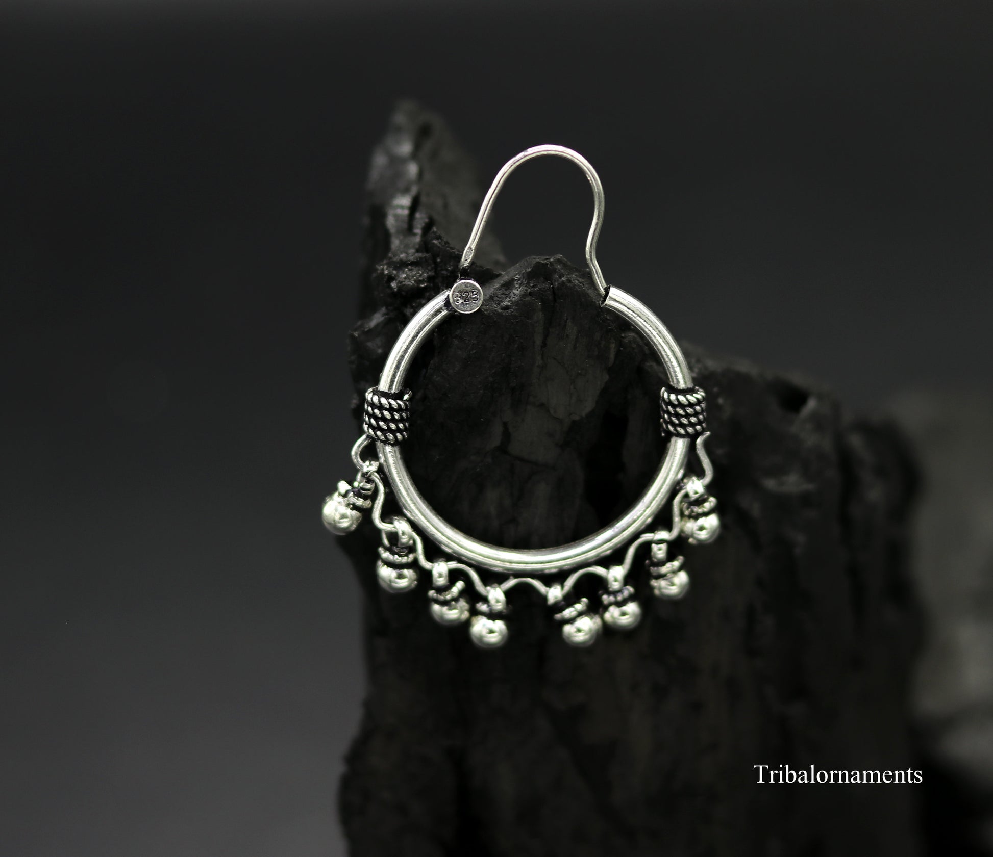 925 sterling silver handmade gorgeous hoops earring with fabulous hanging drops,excellent customized earring tribal belly dance jewelry s857 - TRIBAL ORNAMENTS