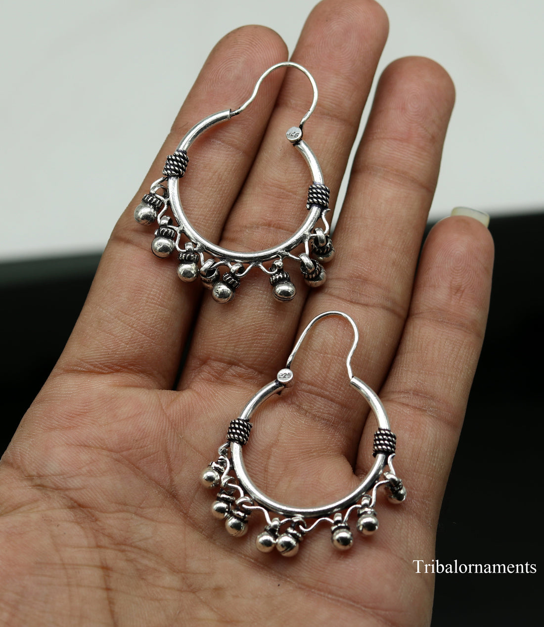 925 sterling silver handmade gorgeous hoops earring with fabulous hanging drops,excellent customized earring tribal belly dance jewelry s857 - TRIBAL ORNAMENTS