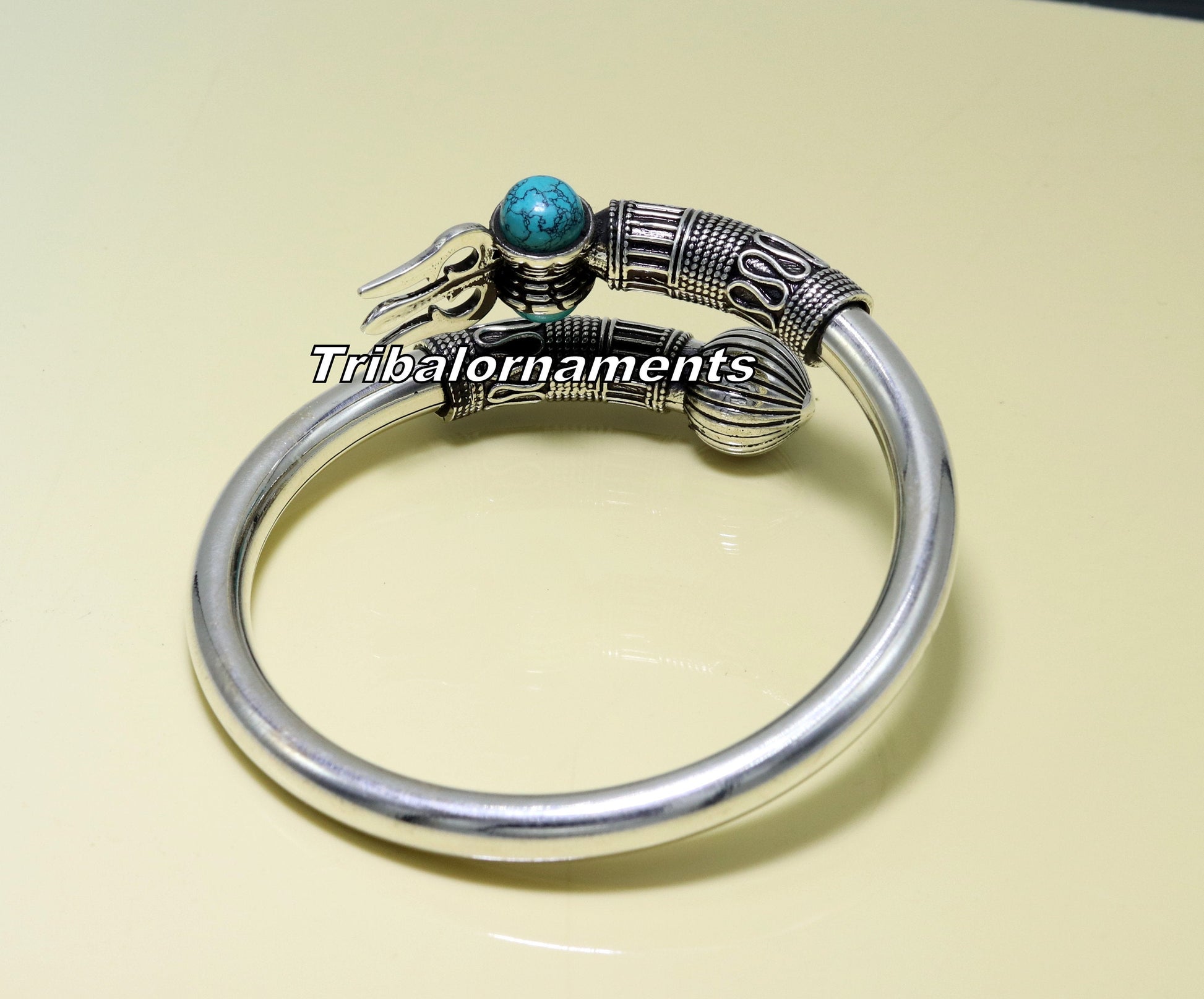 925 sterling silver handmade fabulous turquoise stone shiva kada bangle bracelet excellent customized unisex wrist temple jewelry nsk234 - TRIBAL ORNAMENTS