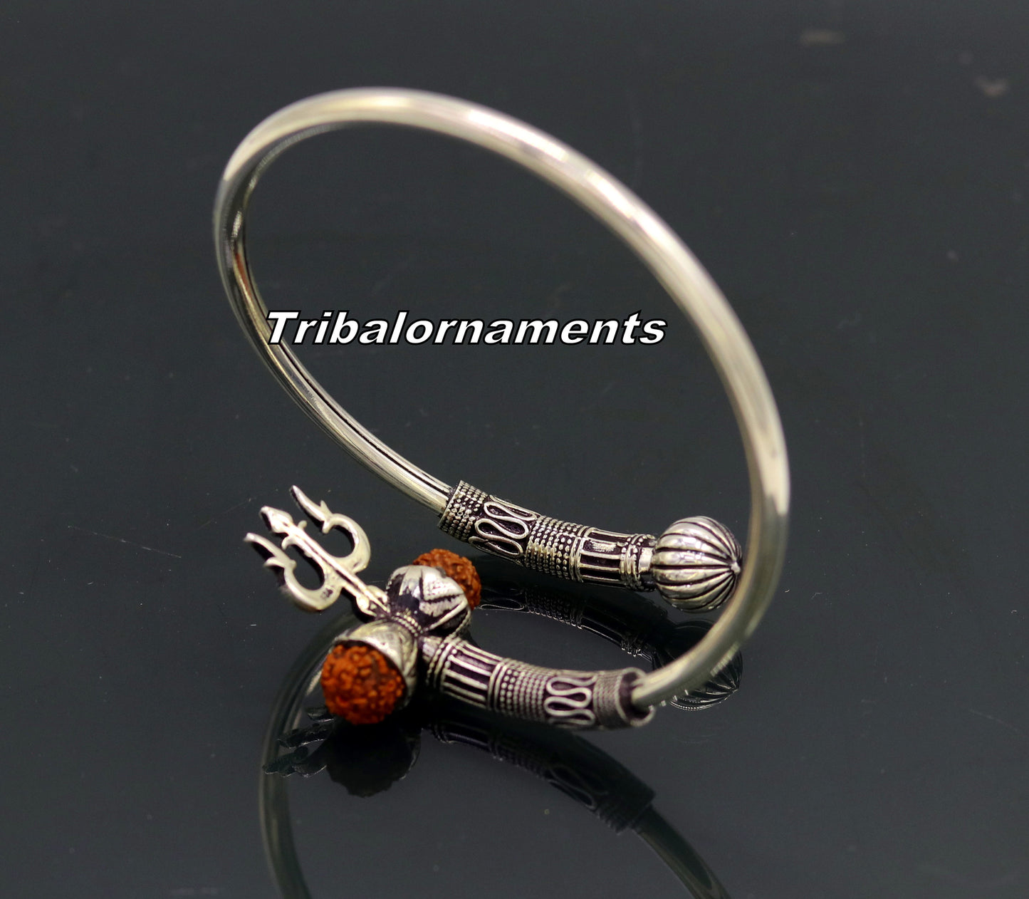 925 sterling silver handmade fabulous Rudraksha  beads shiva kada bangle bracelet excellent customized unisex wrist temple jewelry nsk235 - TRIBAL ORNAMENTS