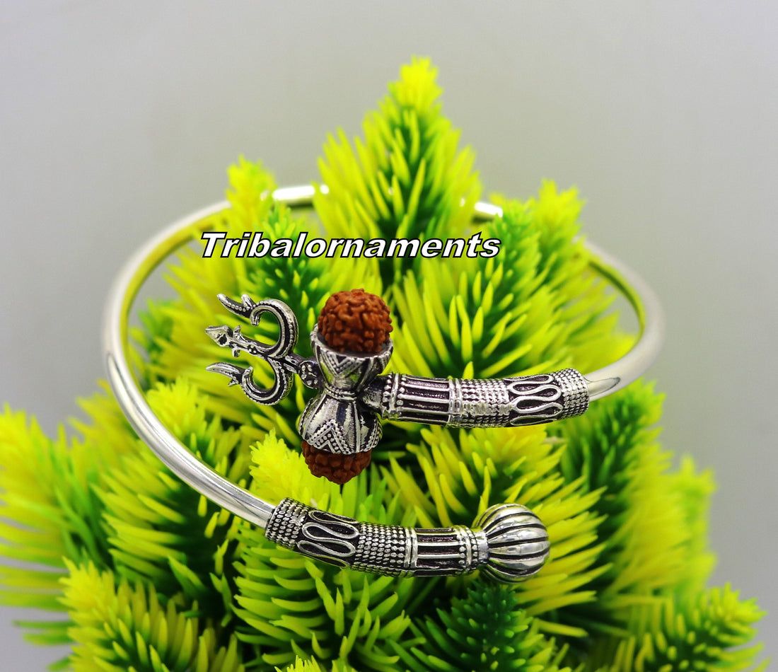 925 sterling silver handmade fabulous Rudraksha  beads shiva kada bangle bracelet excellent customized unisex wrist temple jewelry nsk235 - TRIBAL ORNAMENTS