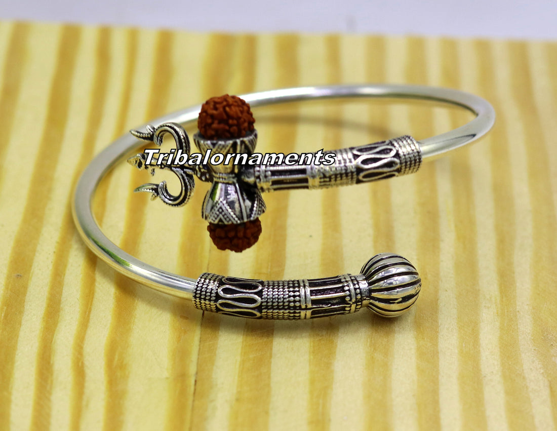 925 sterling silver handmade fabulous Rudraksha  beads shiva kada bangle bracelet excellent customized unisex wrist temple jewelry nsk235 - TRIBAL ORNAMENTS