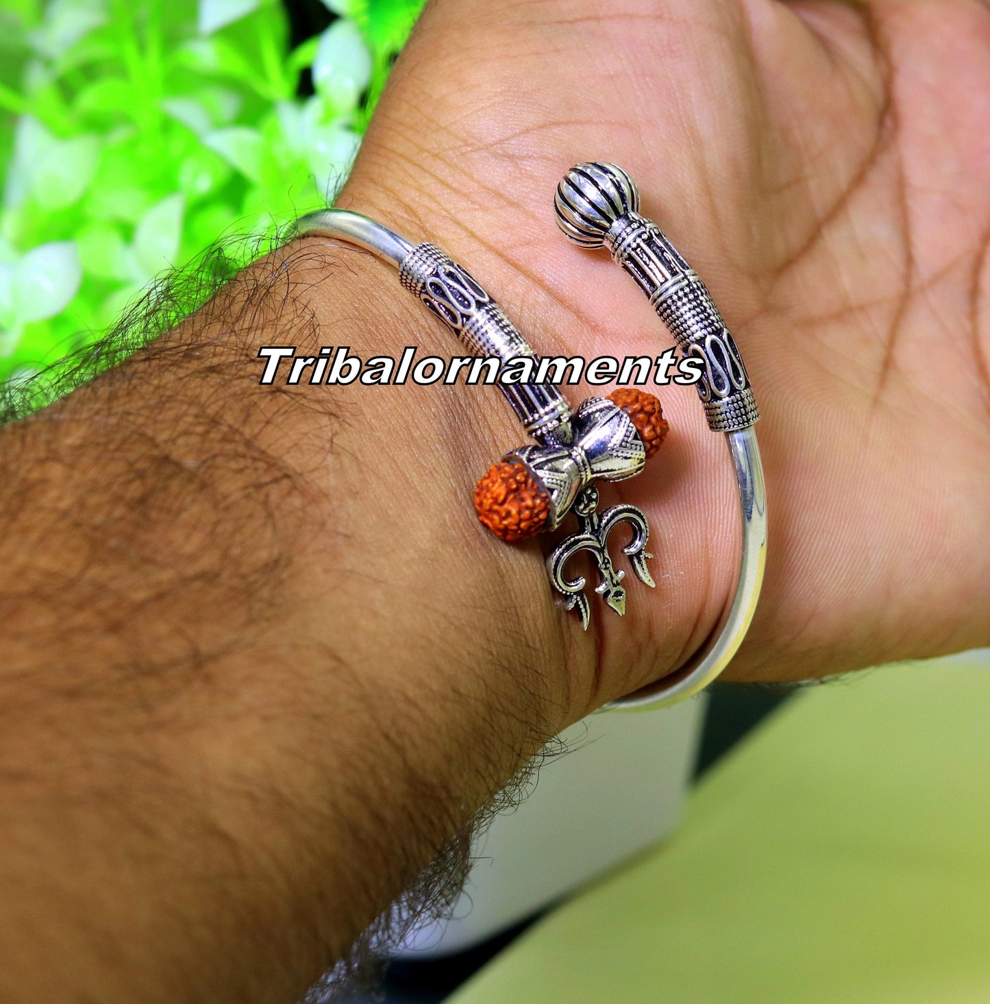 925 sterling silver handmade fabulous Rudraksha  beads shiva kada bangle bracelet excellent customized unisex wrist temple jewelry nsk235 - TRIBAL ORNAMENTS