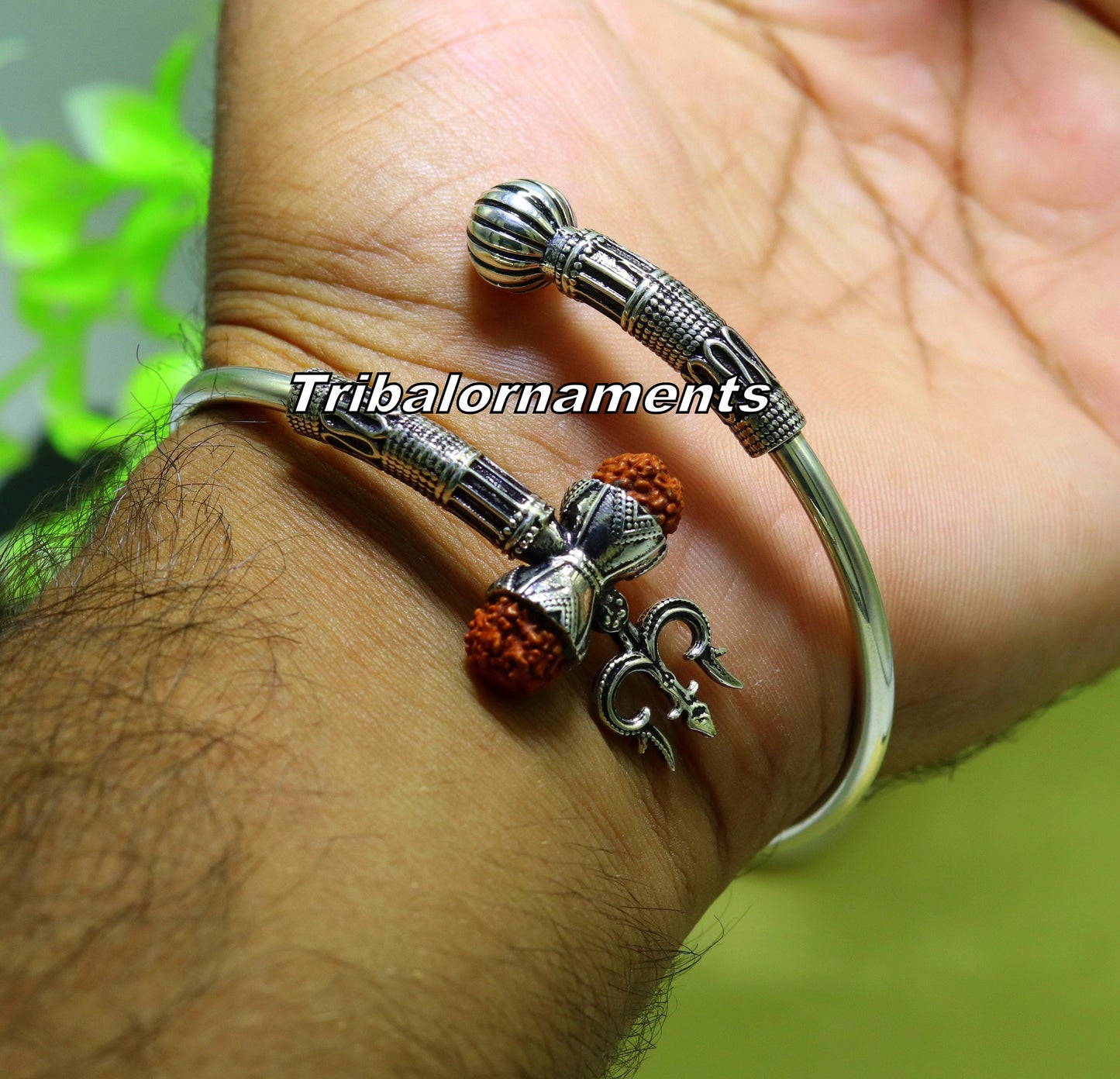 925 sterling silver handmade fabulous Rudraksha  beads shiva kada bangle bracelet excellent customized unisex wrist temple jewelry nsk235 - TRIBAL ORNAMENTS