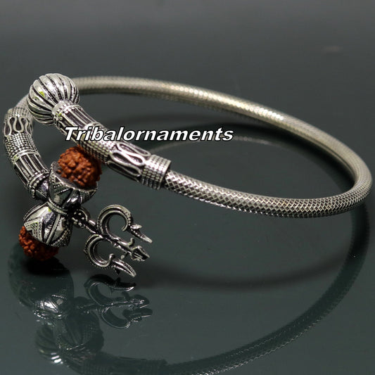 Stylish Handcrafted 925 sterling silver bangle bracelet kada excellent god shiva trident customized jewelry, excellent gifting ideas nsk239 - TRIBAL ORNAMENTS